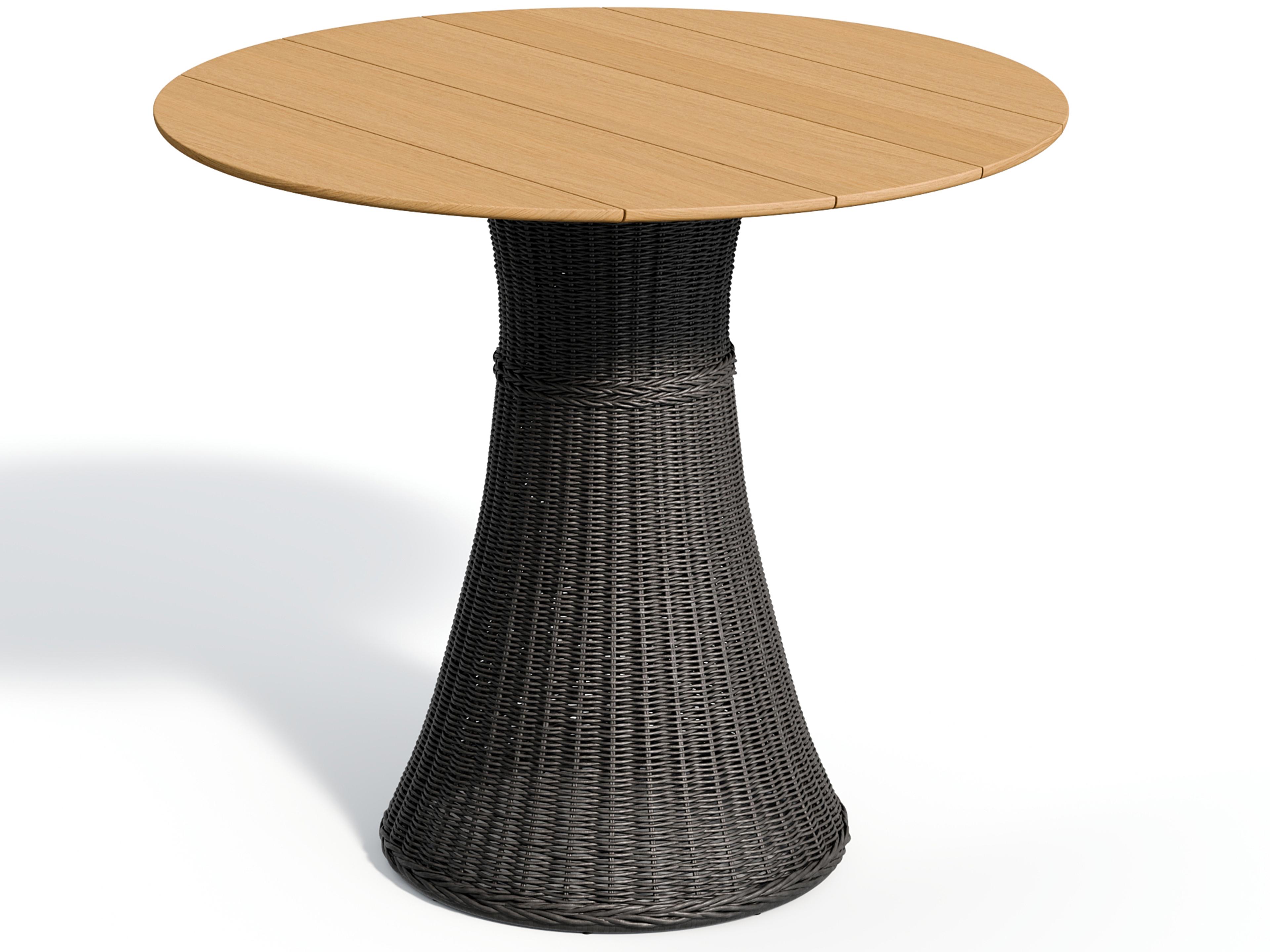 Oxford Garden Tulle Wicker Shadow-Mena Round Teak Top Outdoor Bar Table