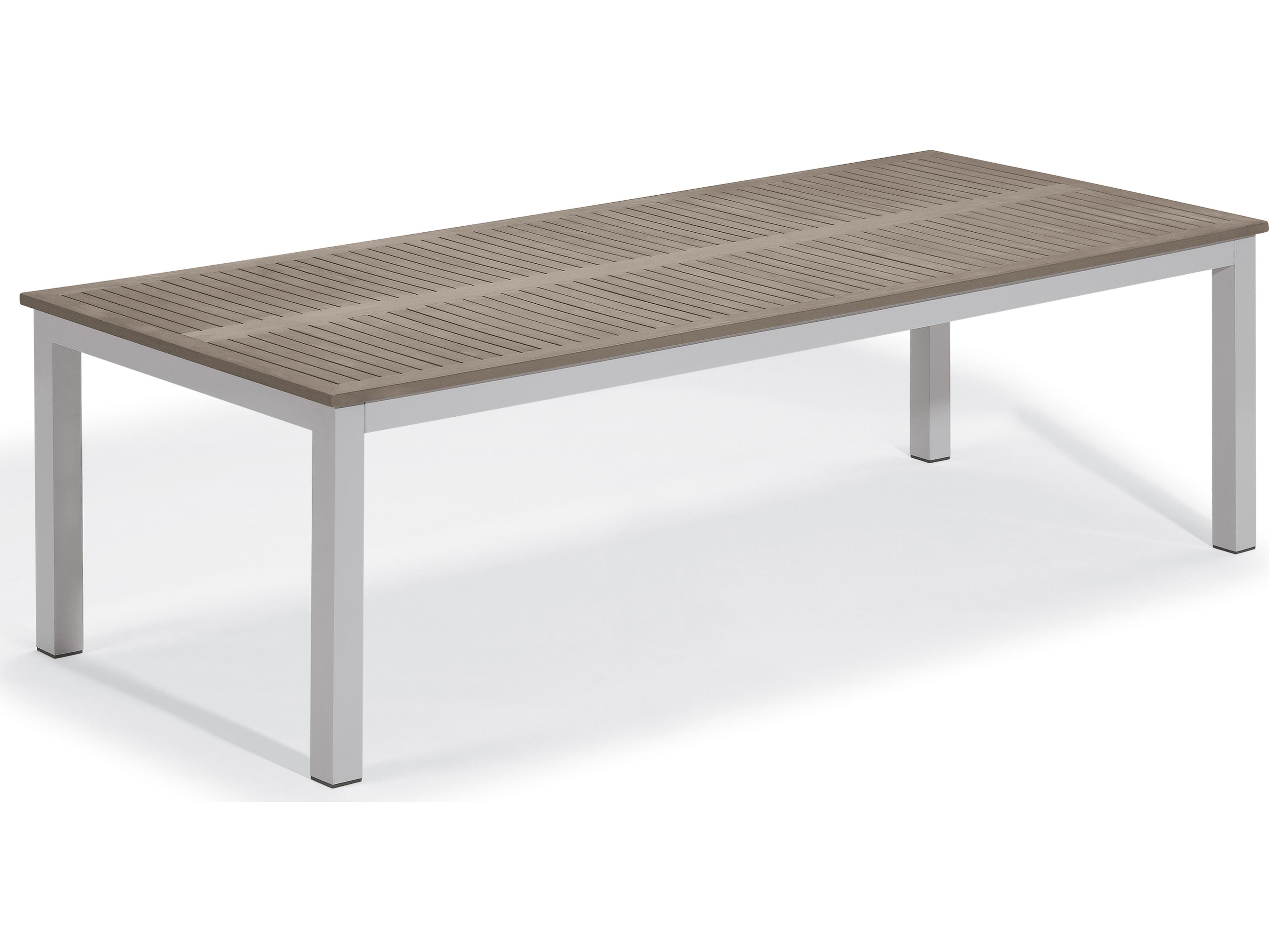 Oxford Garden Travira Aluminum Flint Rectangular Tekwood Top Outdoor Patio Dining Table
