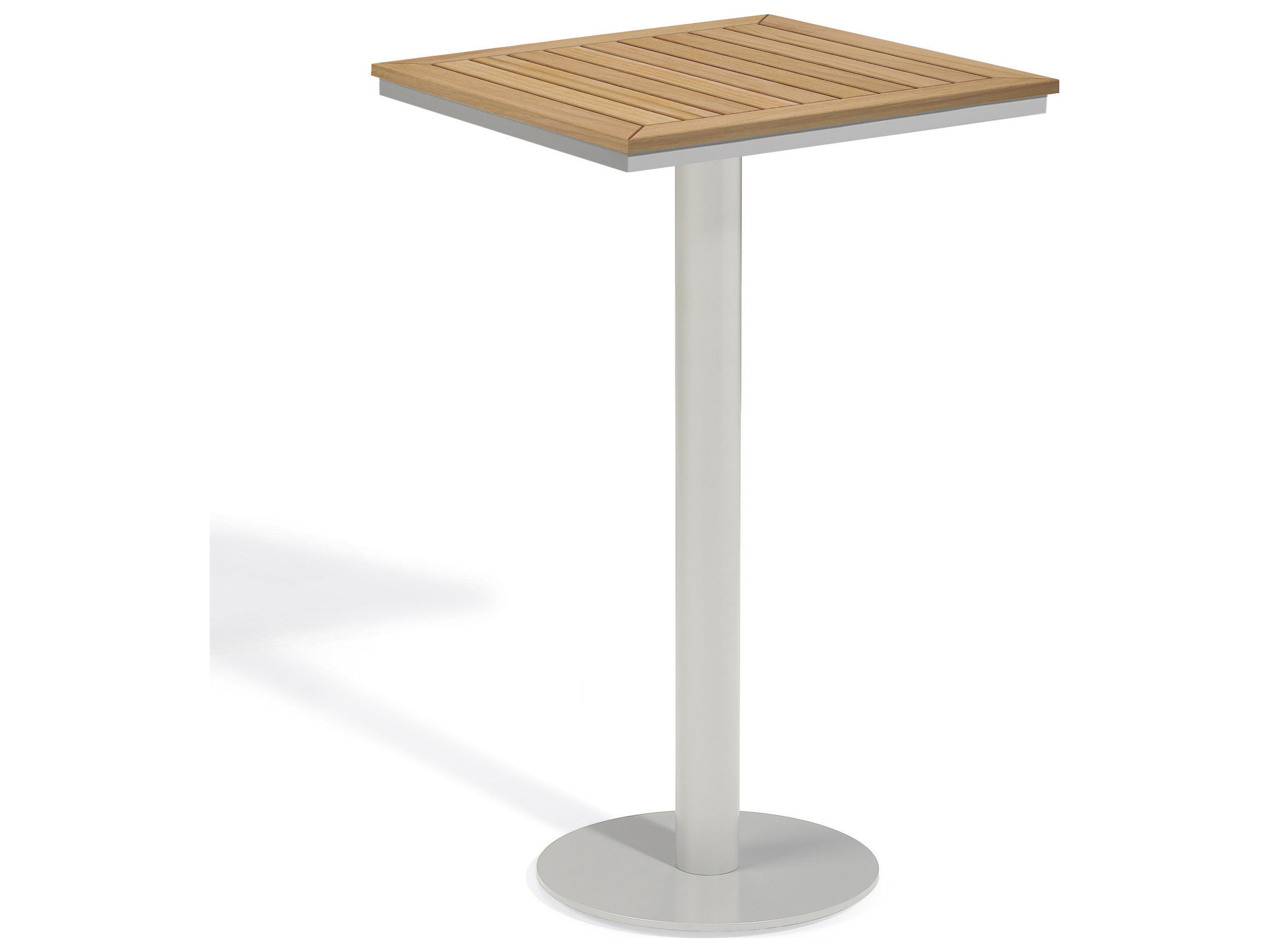 Oxford Garden Travira Aluminum Flint Square Tekwood Top Outdoor Bar Table