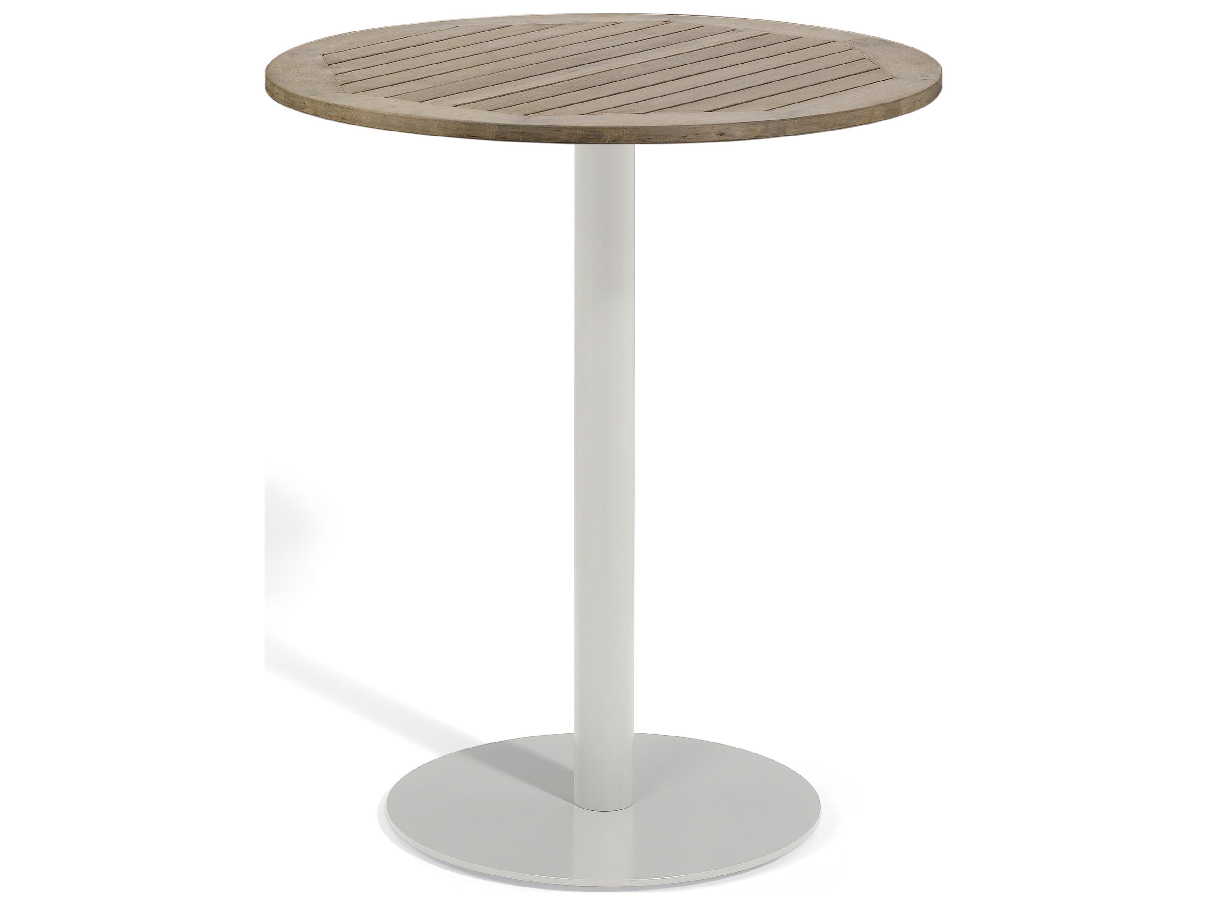 Oxford Garden Travira Aluminum Flint Round Tekwood Top Outdoor Bar Table