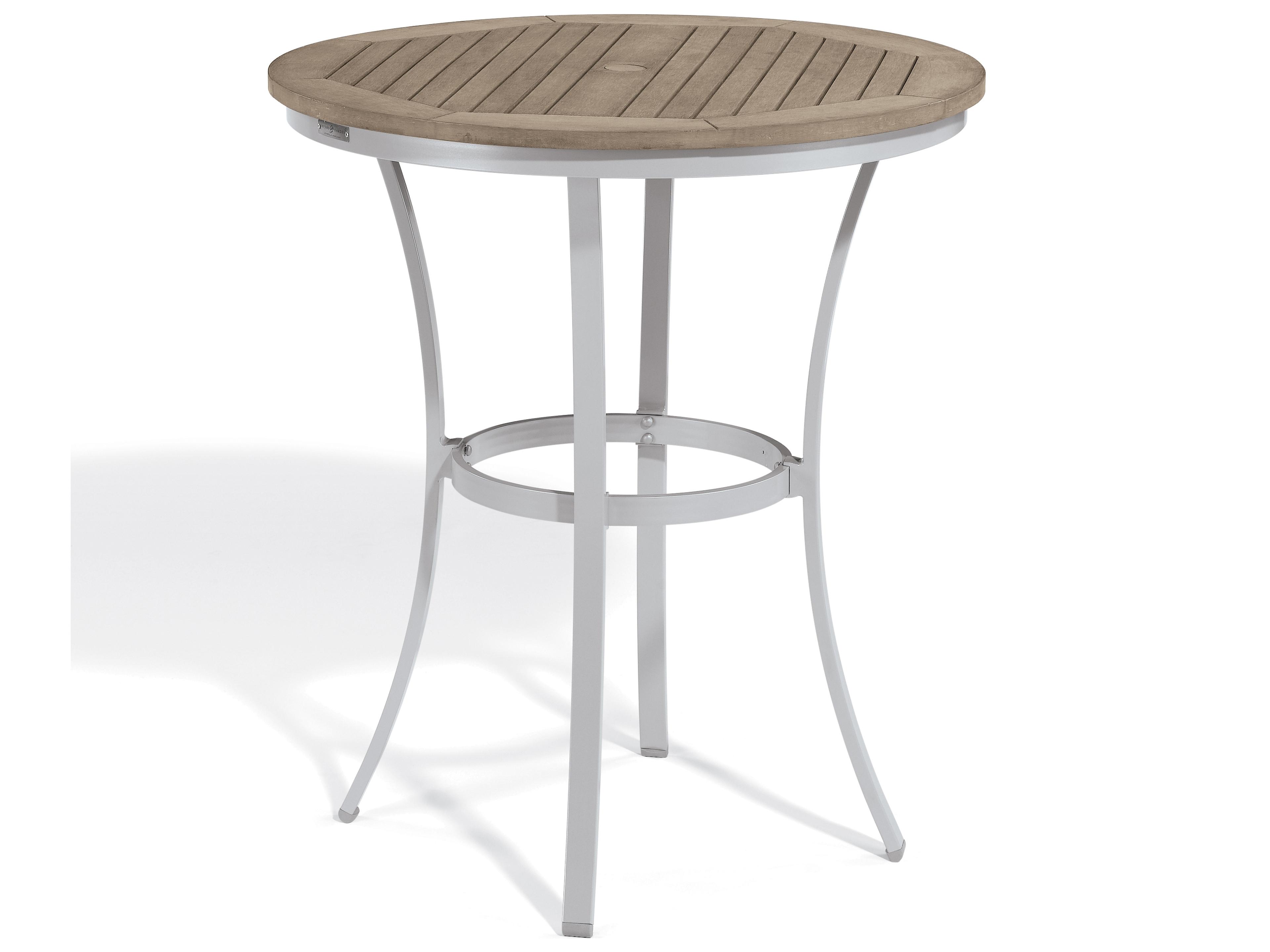 Oxford Garden Travira Aluminum Flint Round Tekwood Top Patio Bar Table with Umbrella Hole