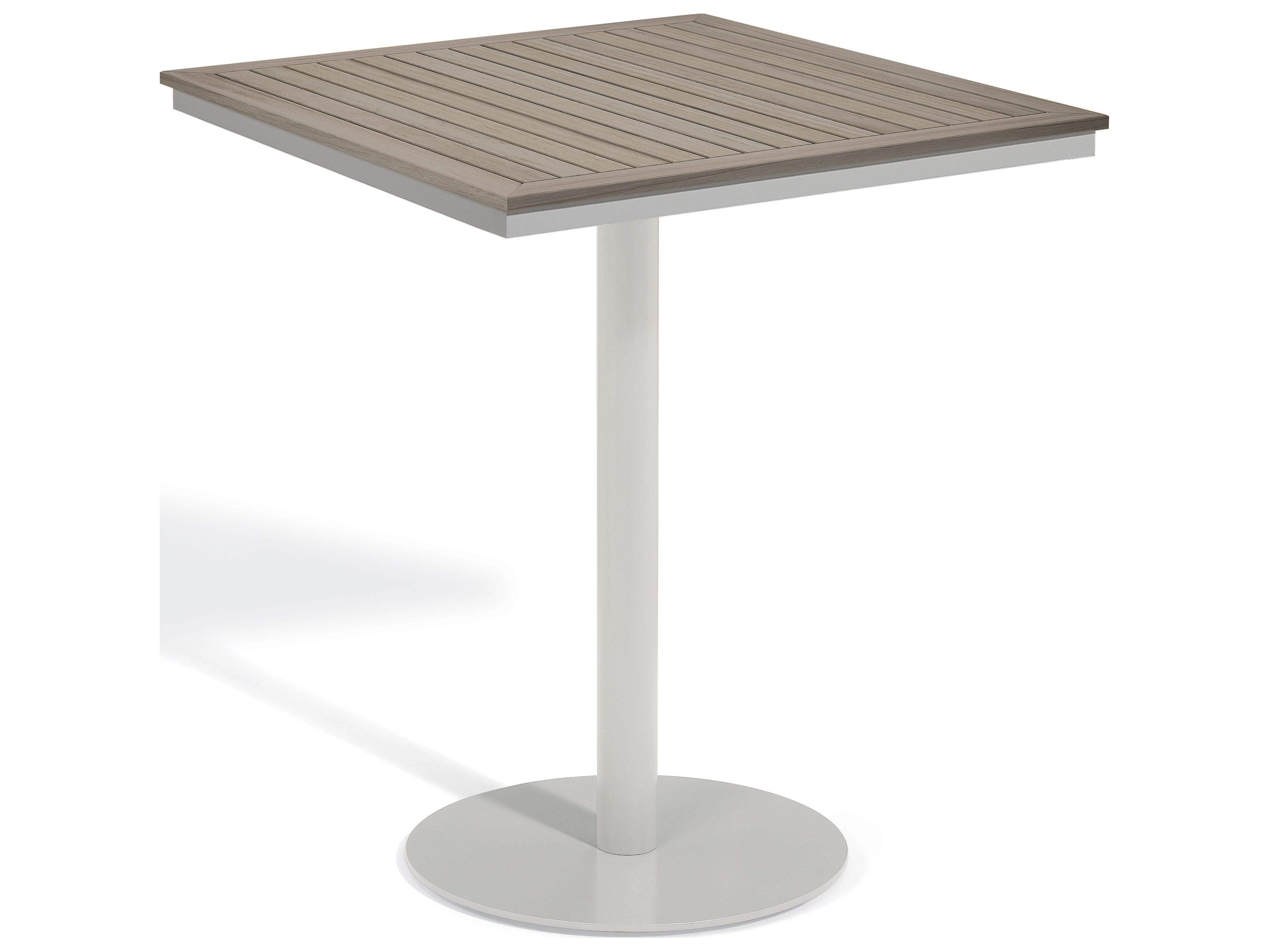 Oxford Garden Travira Aluminum Flint Square Tekwood Top Outdoor Bar Table