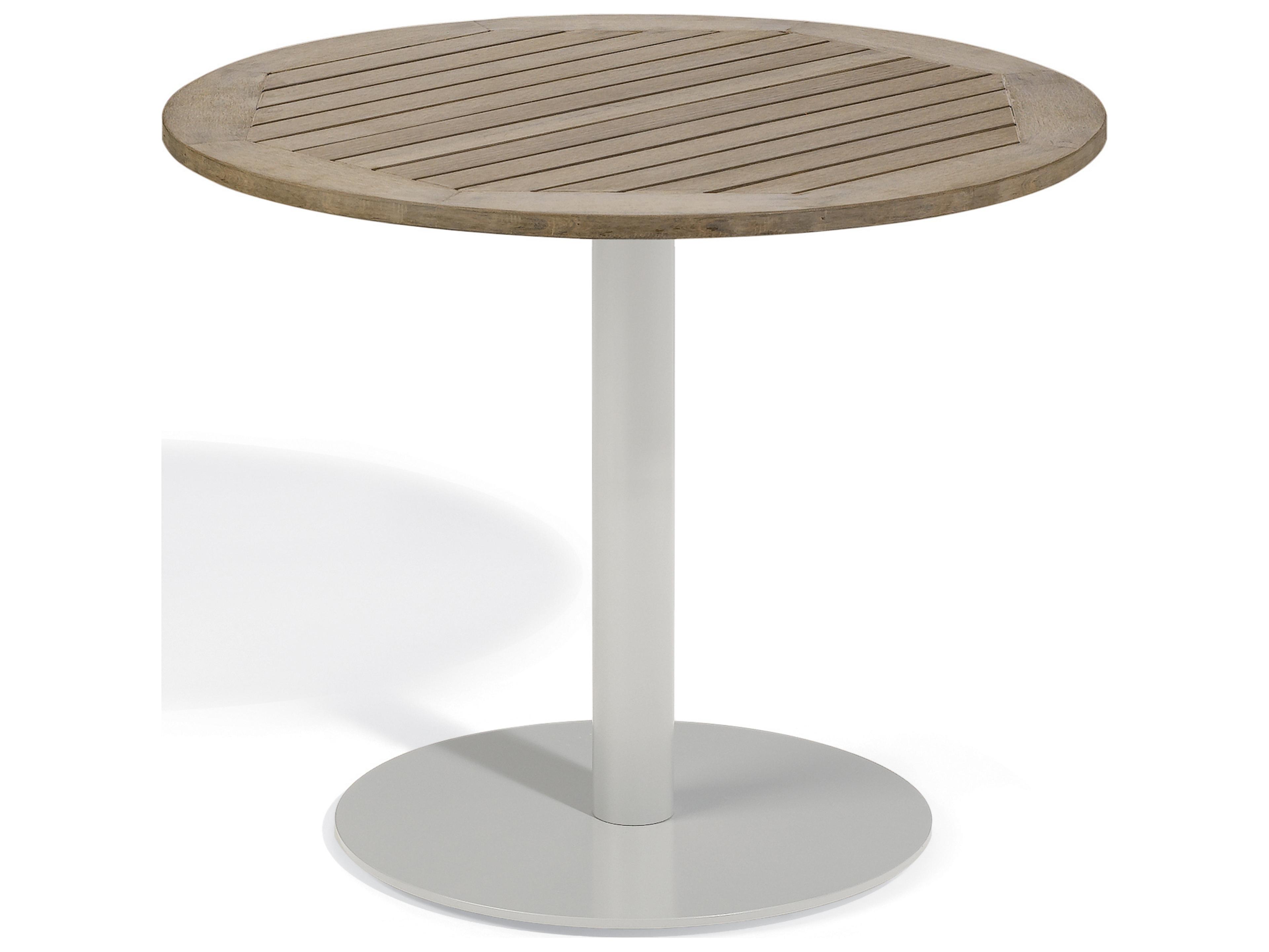 Oxford Garden Travira Aluminum Flint Round Teakwood Top Patio Bistro Table