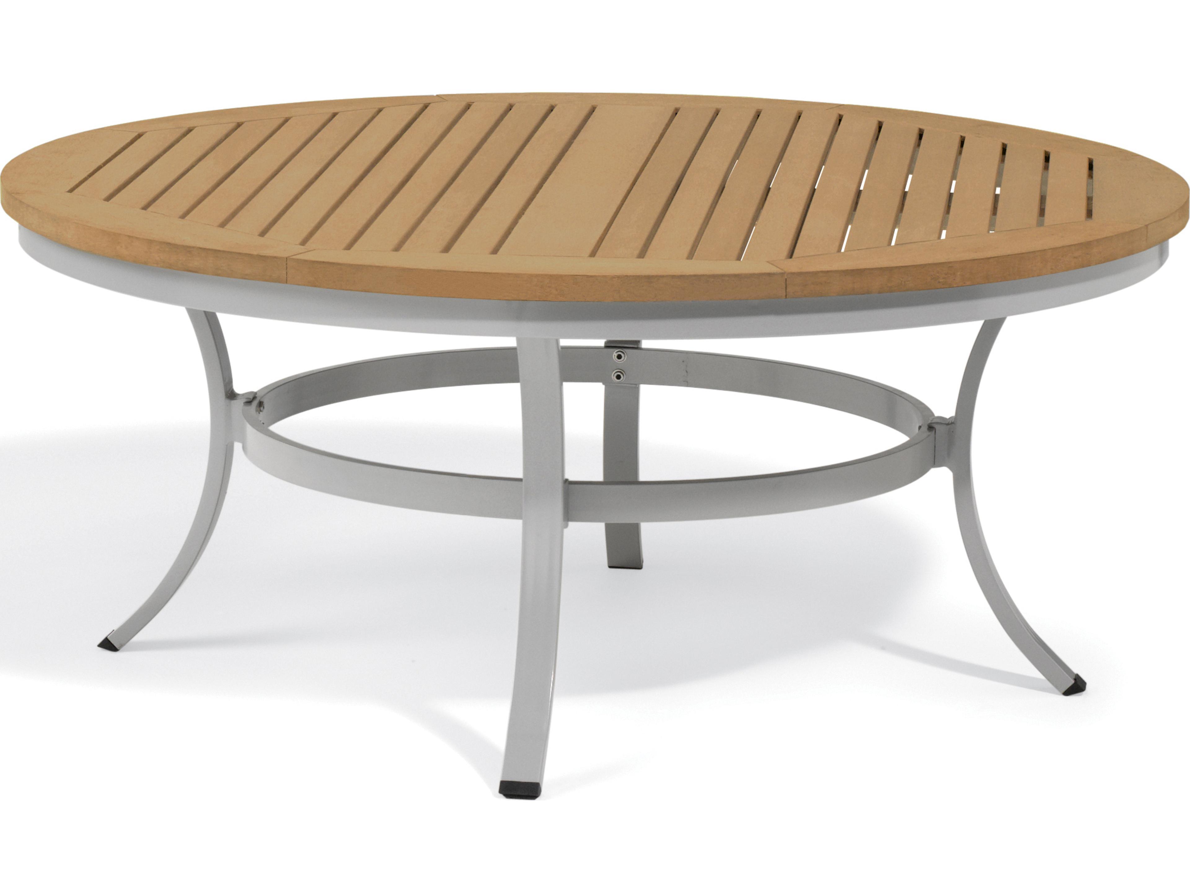 Oxford Garden Travira Aluminum Flint Round Tekwood Top Outdoor Chat Table with Umbrella Hole