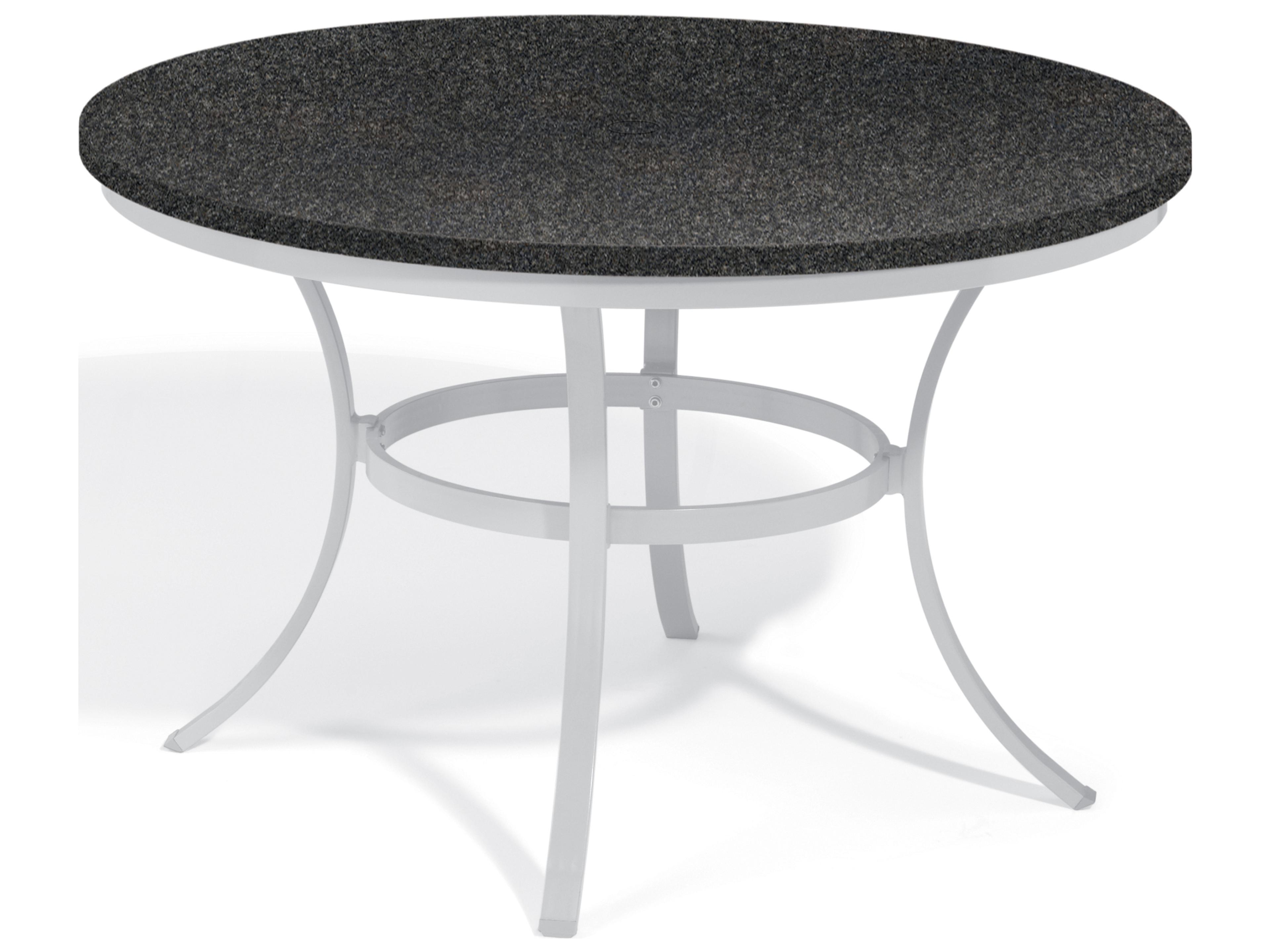 Oxford Garden Travira Aluminum Flint Round Granite Top Outdoor Patio Dining Table with Umbrella Hole