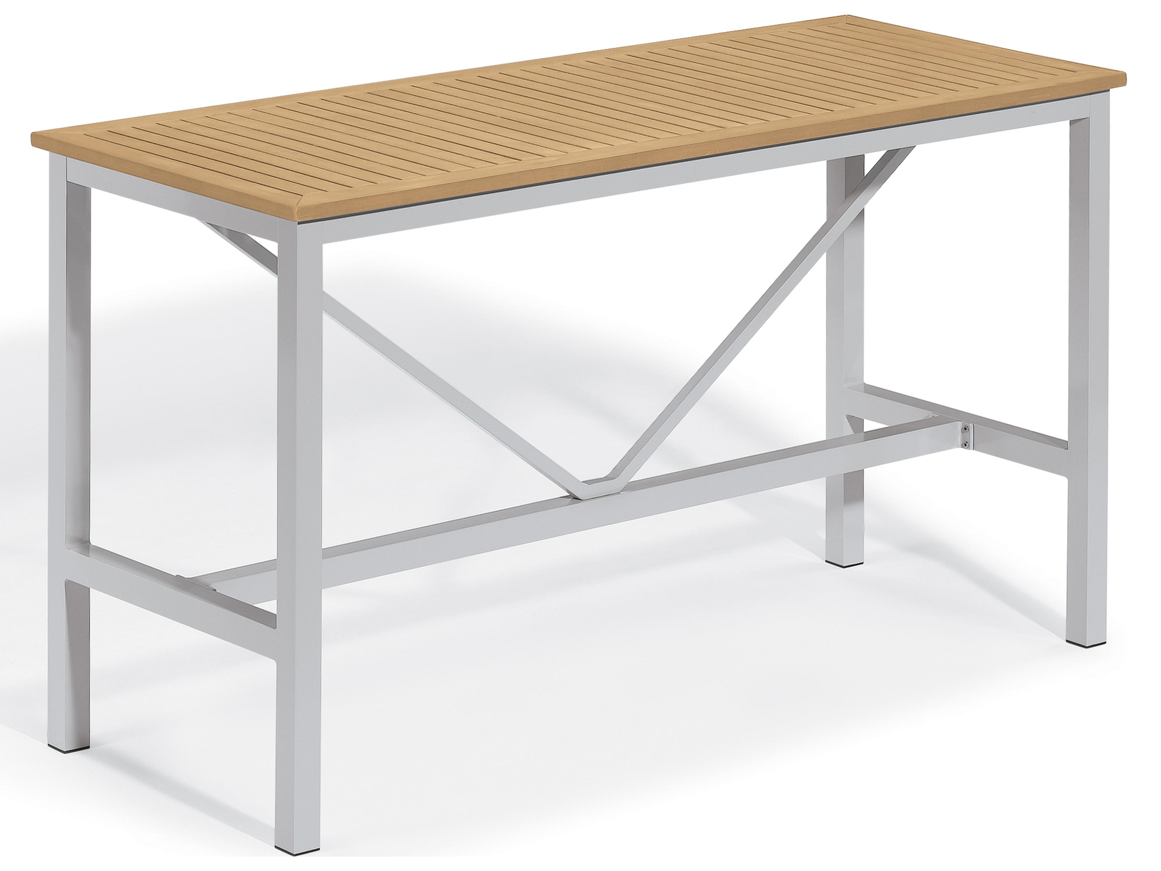 Oxford Garden Travira Aluminum Flint Rectangular Tekwood Top Outdoor Bar Table