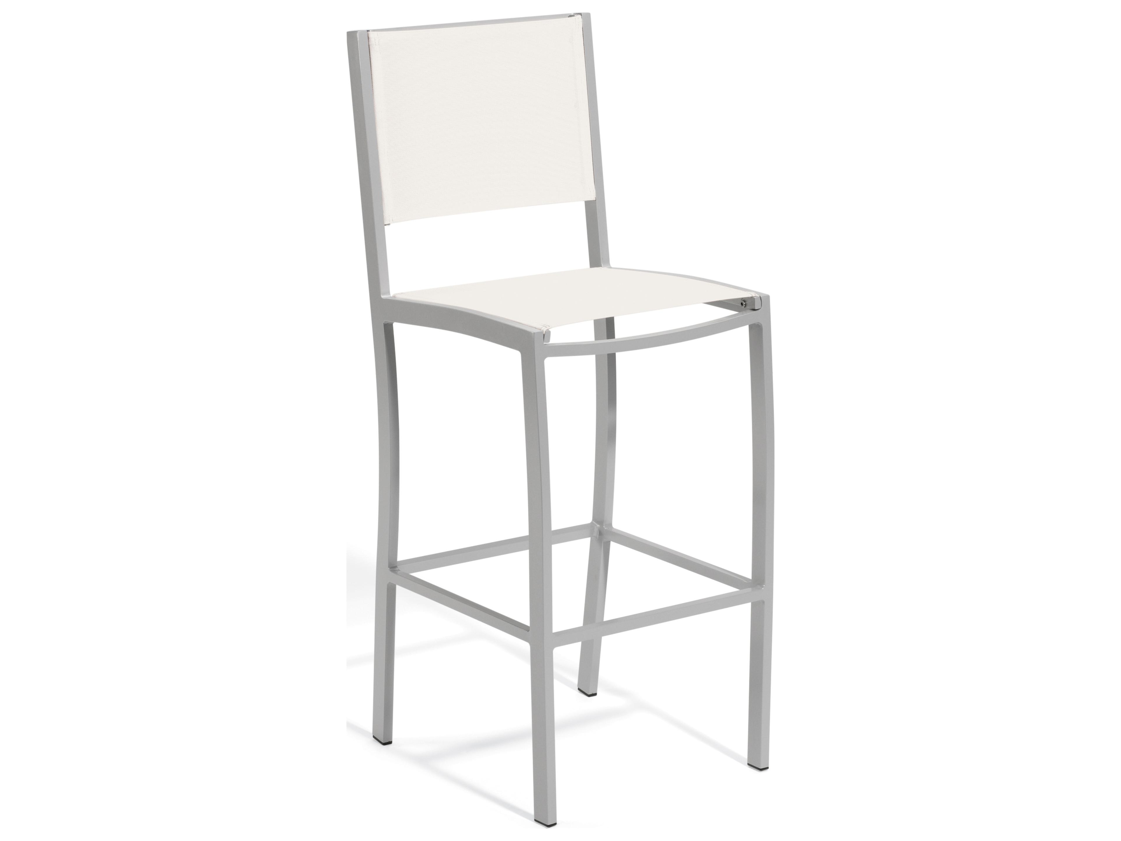 Oxford Garden Travira Aluminum Flint Stackable Patio Bar Chair with Natural Sling