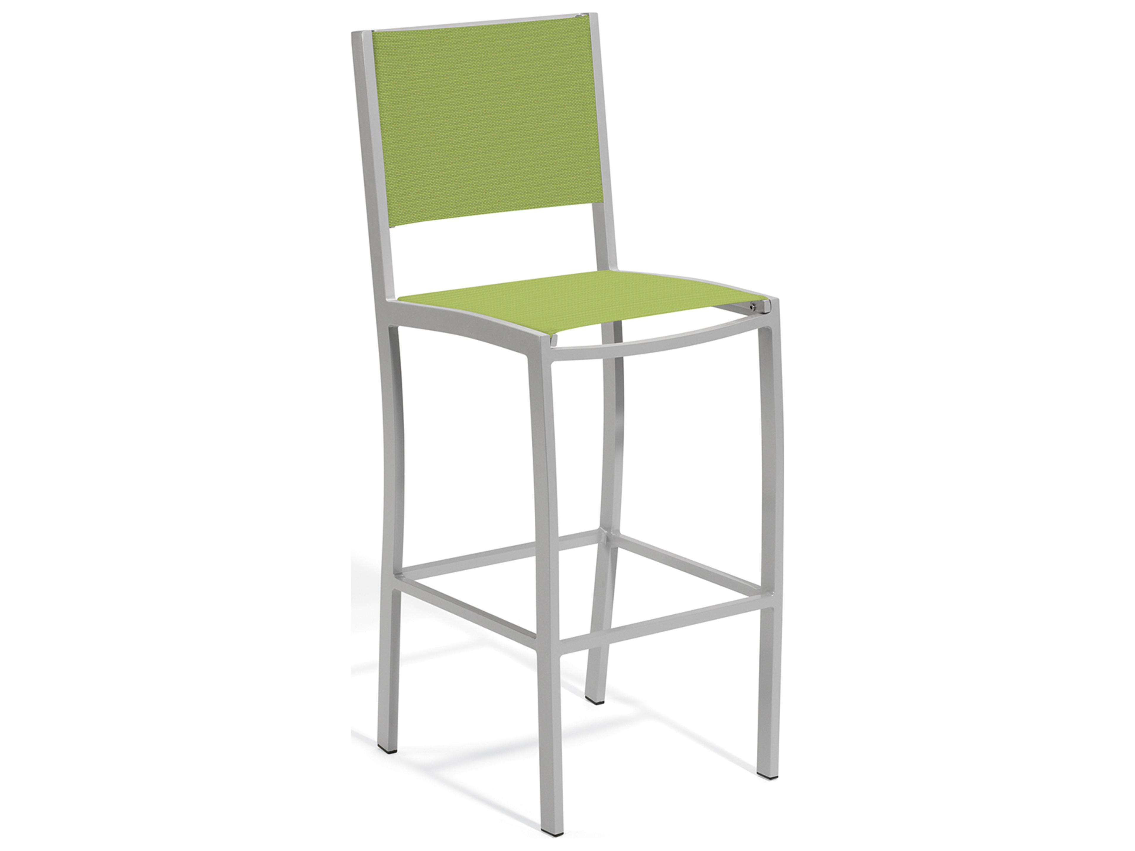 Oxford Garden Travira Aluminum Flint Stackable Outdoor Patio Bar Chair with Go Green Sling