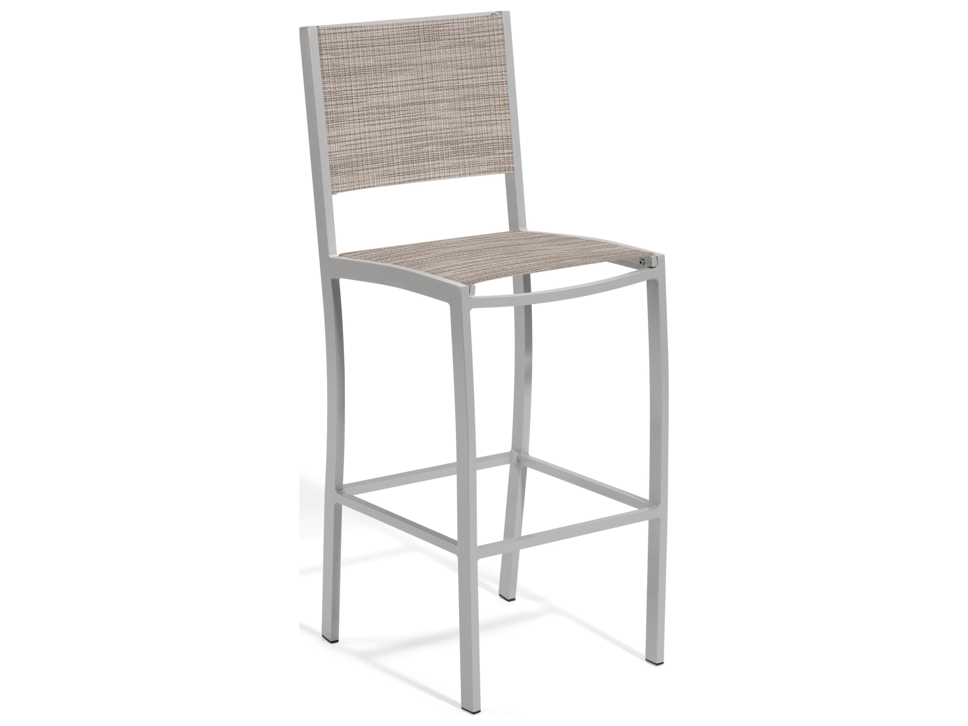 Oxford Garden Travira Aluminum Flint Stackable Patio Bar Chair with Bellows Sling