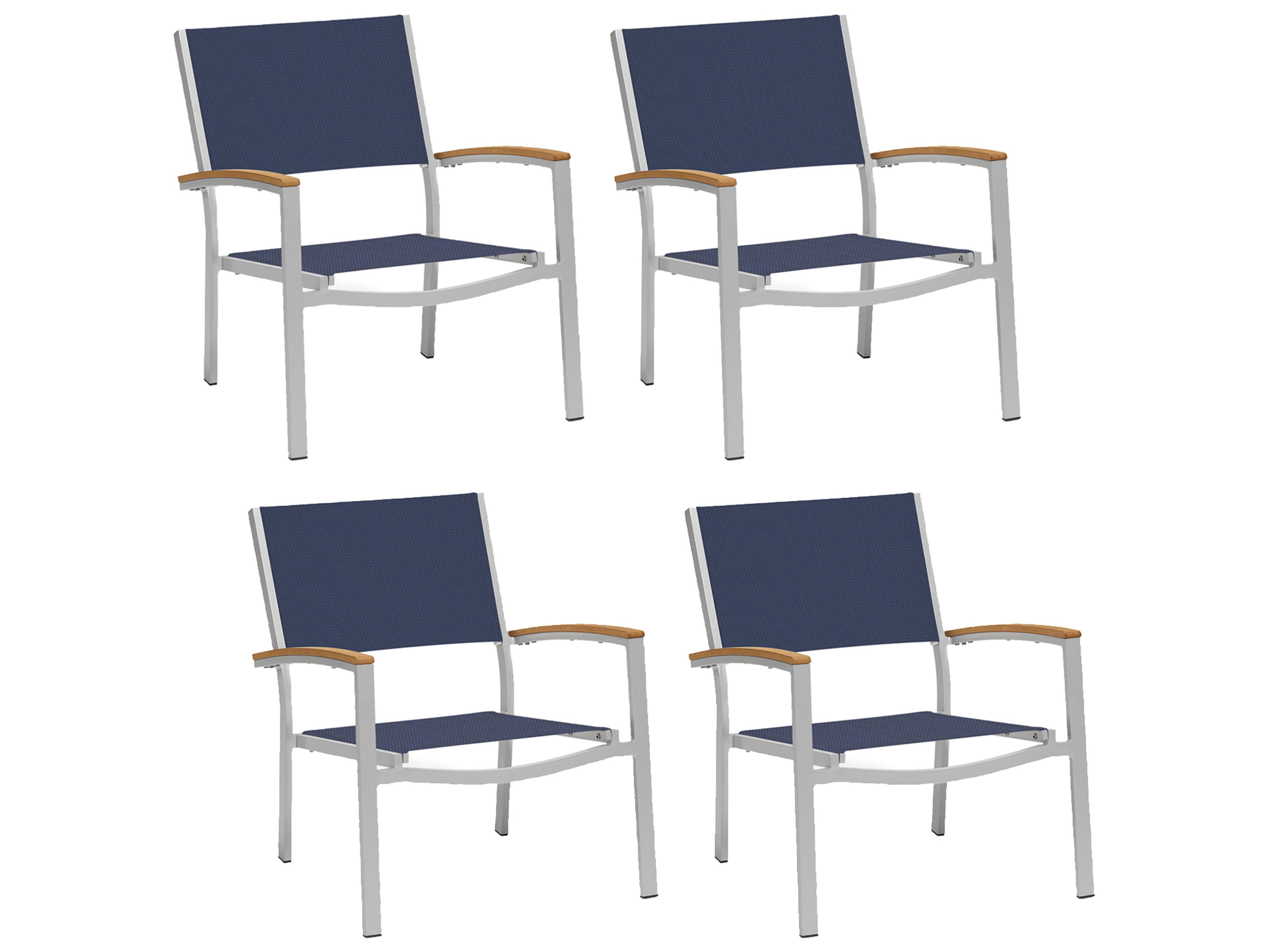 Oxford Garden Travira Aluminum Flint Patio Lounge Chair with Ink Pen Sling Set of 4