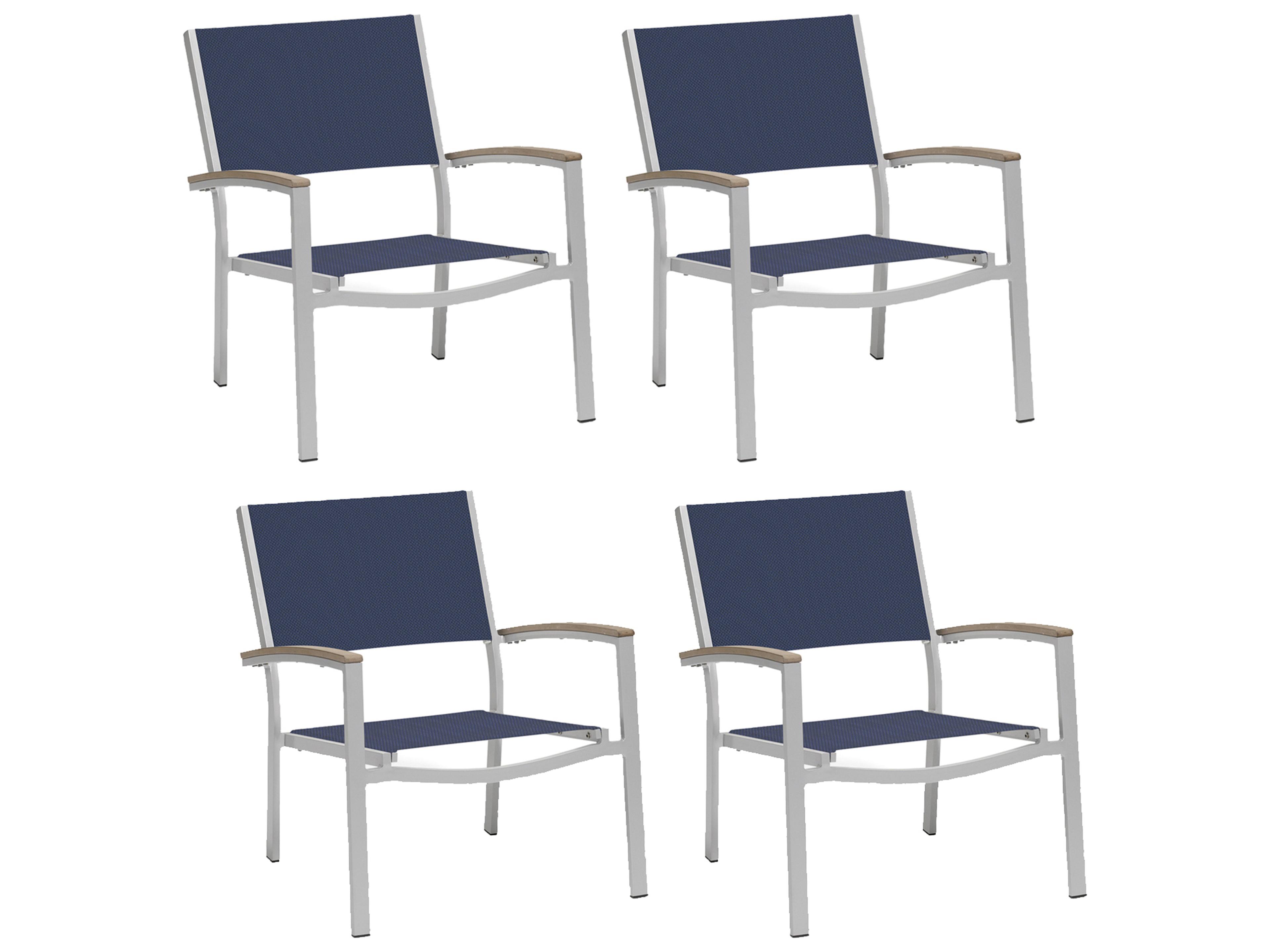 Oxford Garden Travira Aluminum Flint Outdoor Patio Lounge Chair with Ink Pen Sling Set of 4