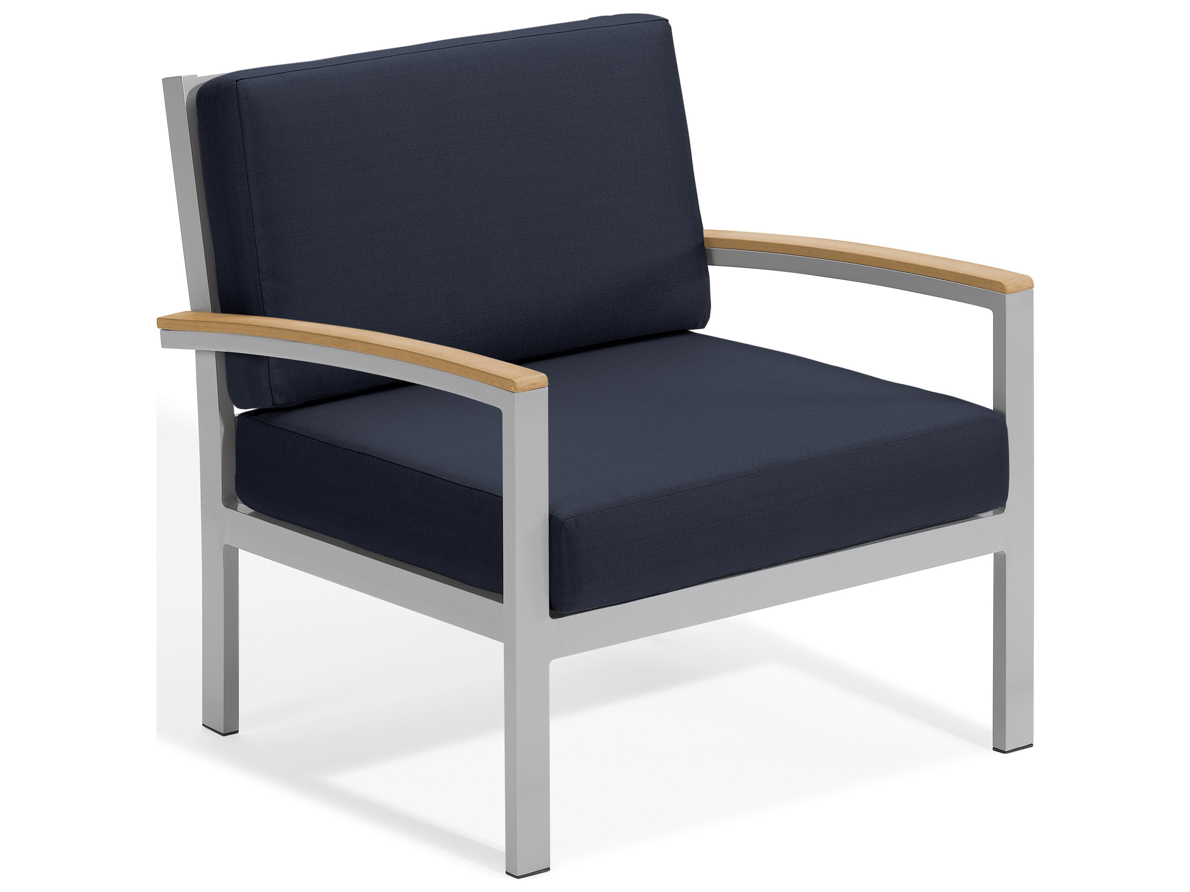 Oxford Garden Travira Aluminum Flint Patio Lounge Chair with Midnight Blue Cushions