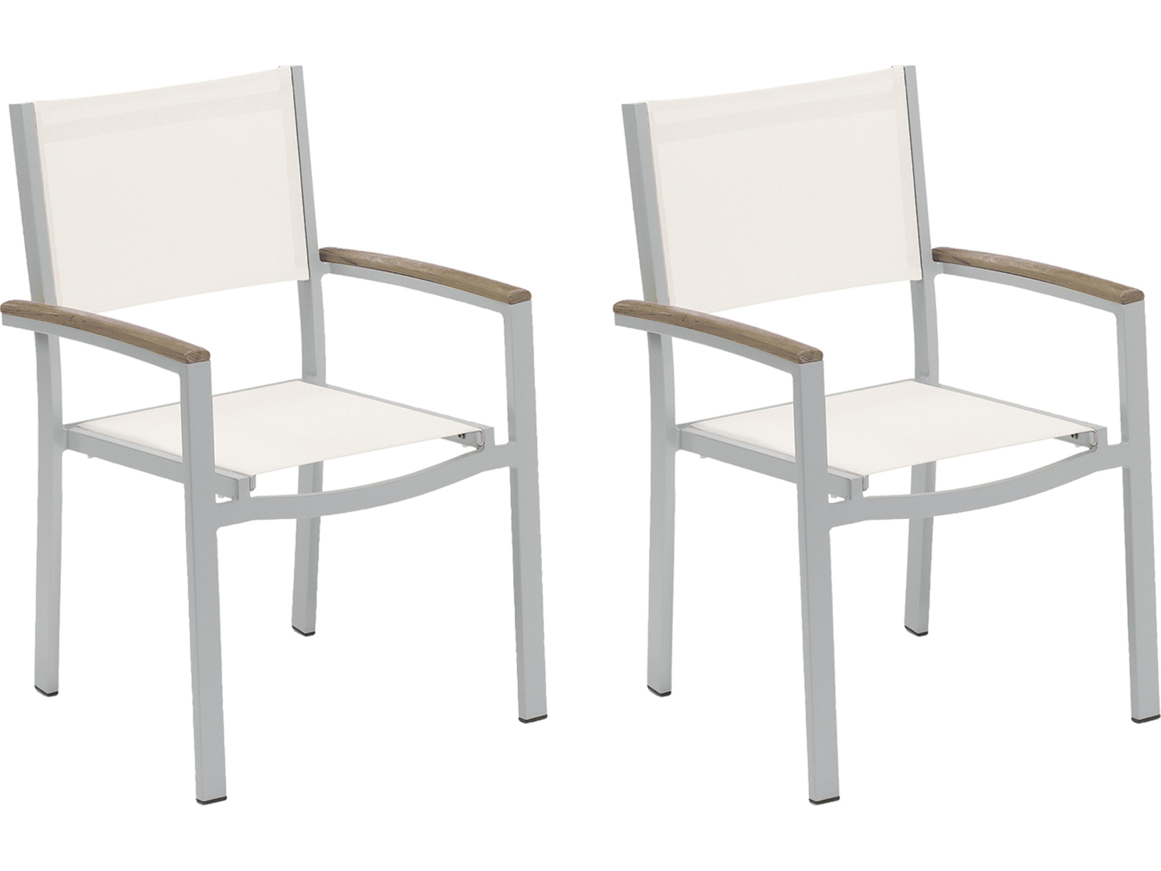 Oxford Garden Travira Aluminum Flint Stackable Patio Dining Arm Chair with Natural Sling Set of 2