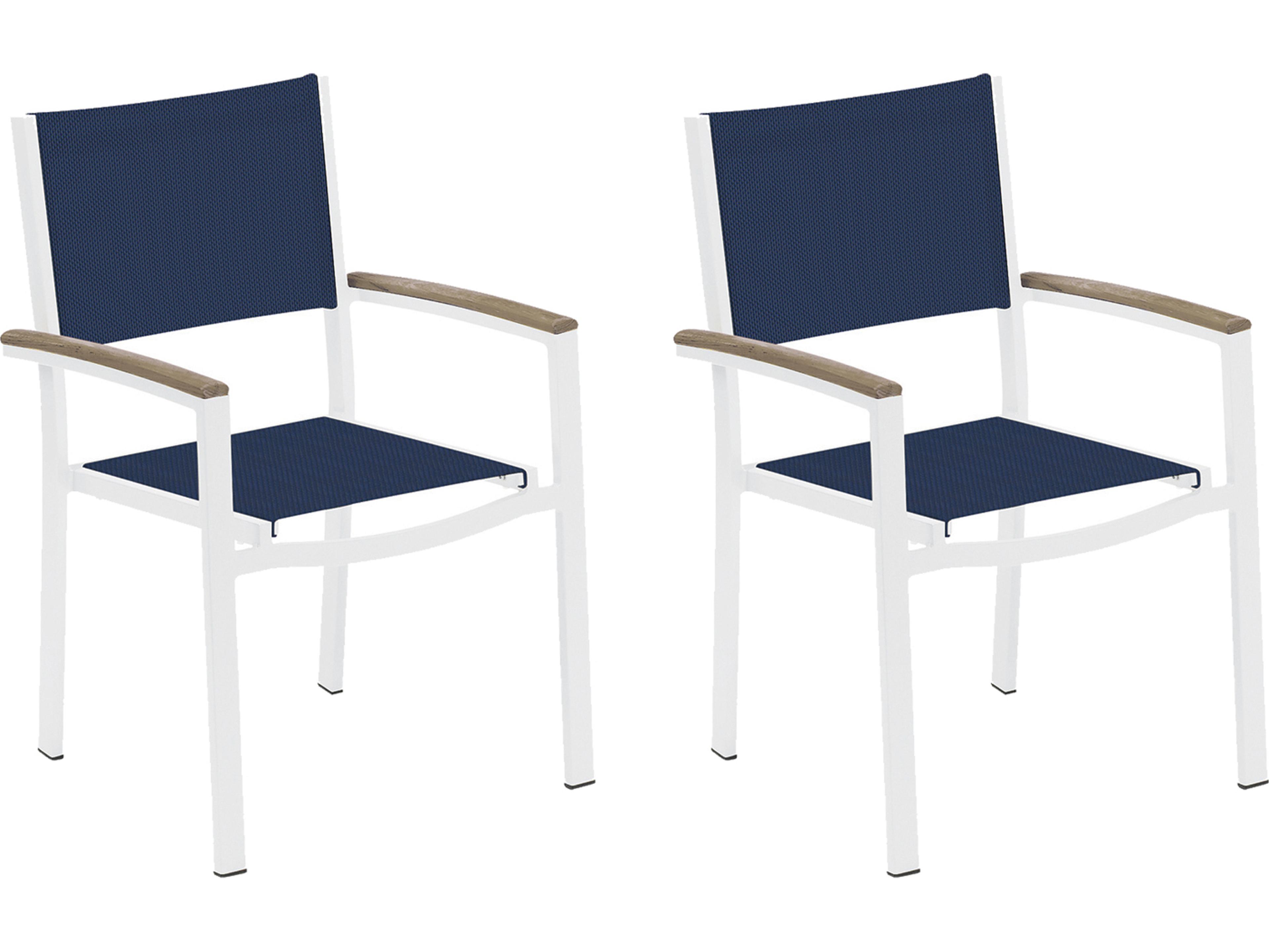 Oxford Garden Travira Aluminum Chalk Stackable Outdoor Dining Arm Chair with Ink Pen Sling Set of 2