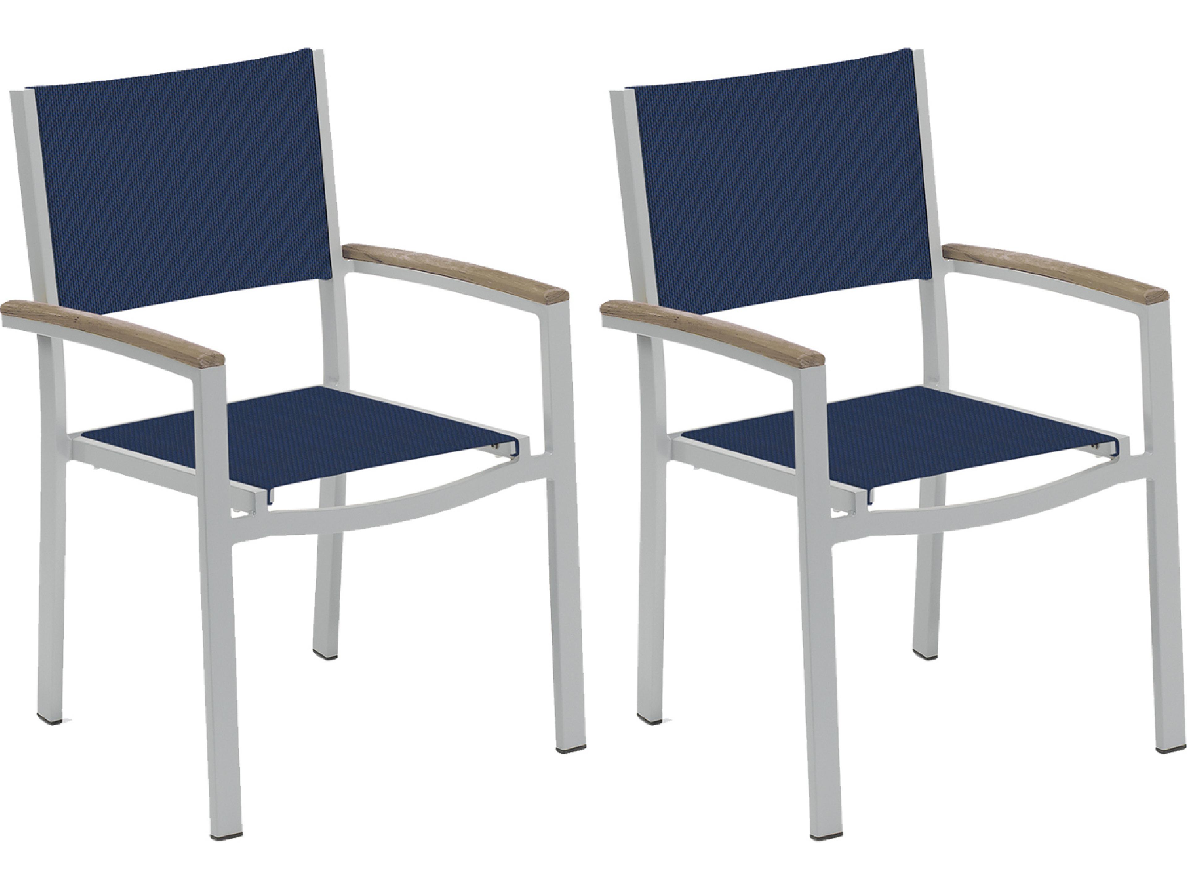 Oxford Garden Travira Aluminum Flint Stackable Outdoor Patio Dining Arm Chair with Ink Pen Sling Set of 2