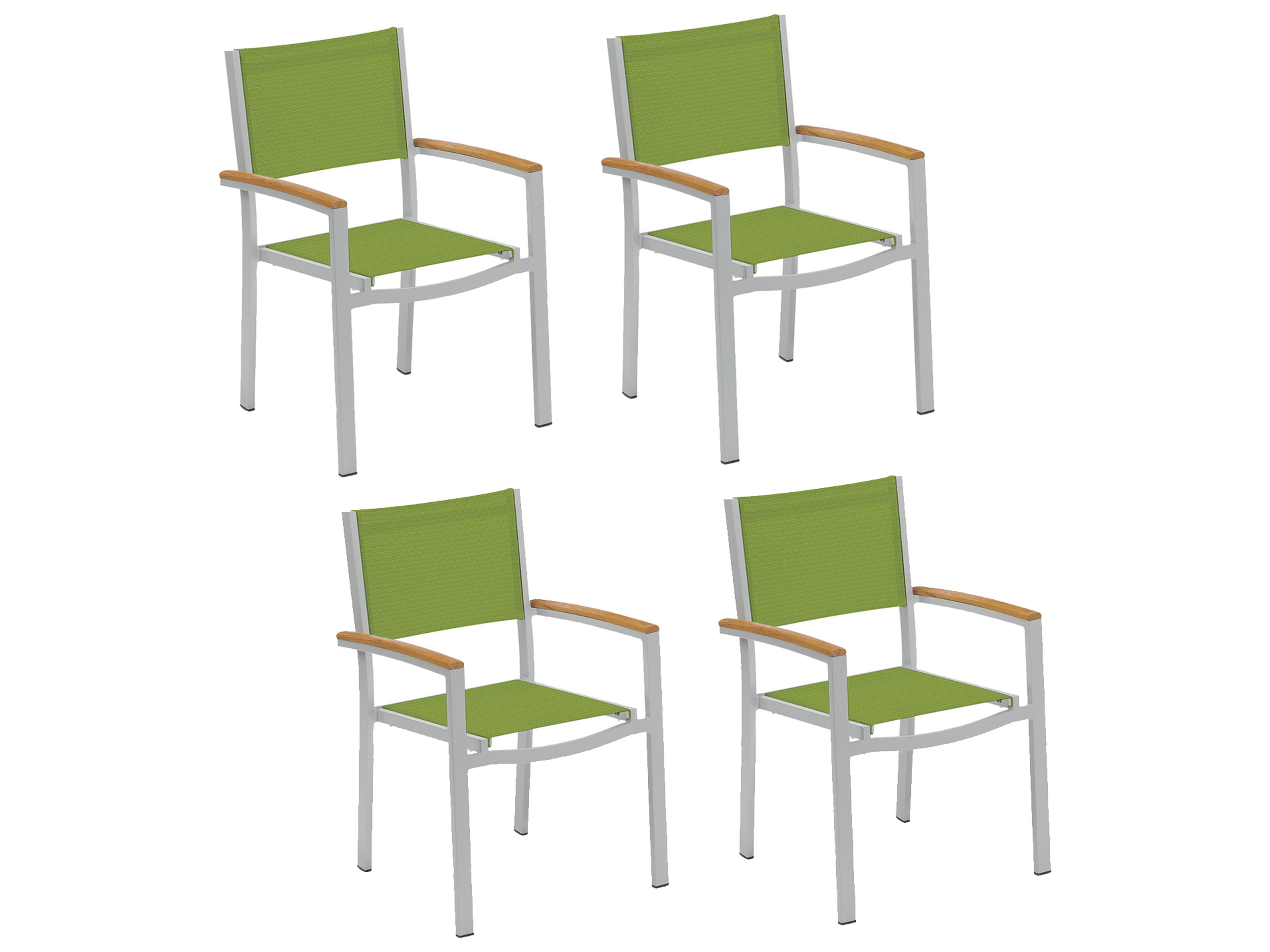 Oxford Garden Travira Aluminum Flint Stackable Outdoor Patio Dining Arm Chair with Go Green Sling Set of 4