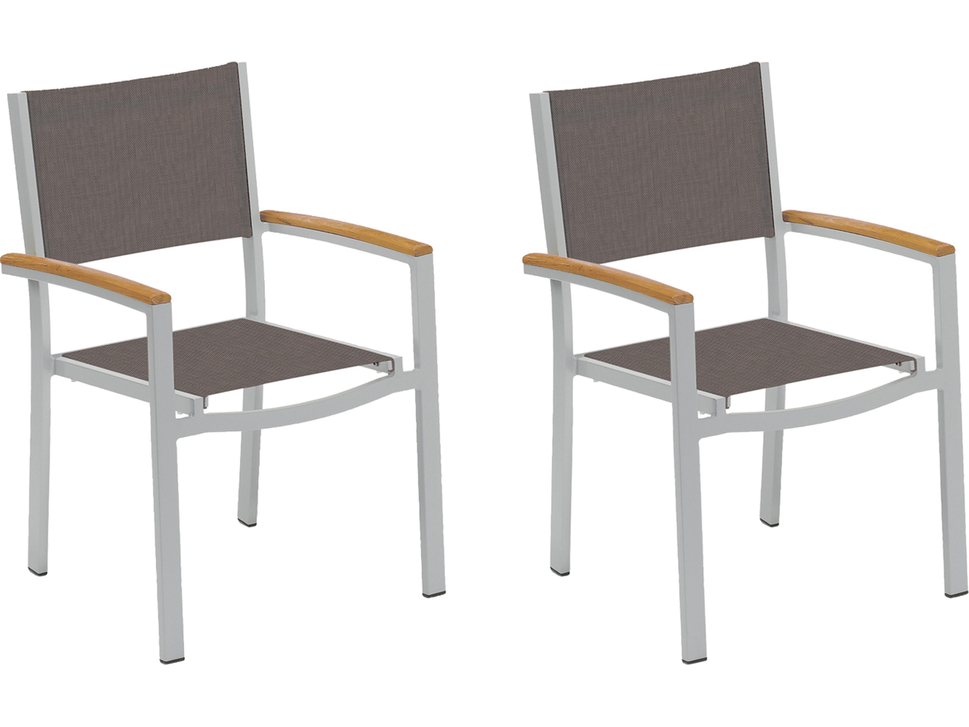 Oxford Garden Travira Aluminum Flint Stackable Outdoor Patio Dining Arm Chair with Cocoa Sling Set of 2