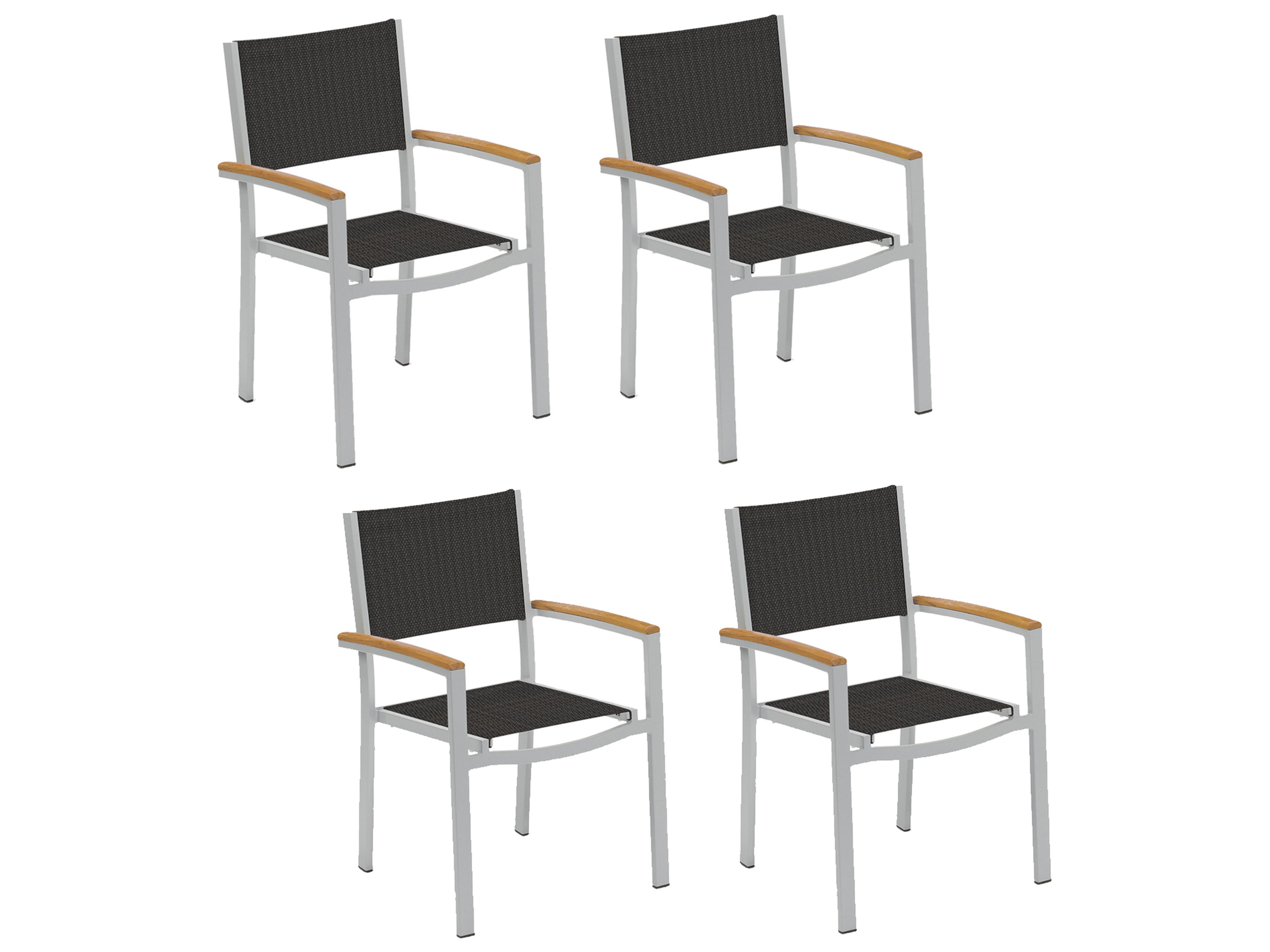 Oxford Garden Travira Aluminum Flint Stackable Outdoor Patio Dining Arm Chair with Ninja Sling Set of 4