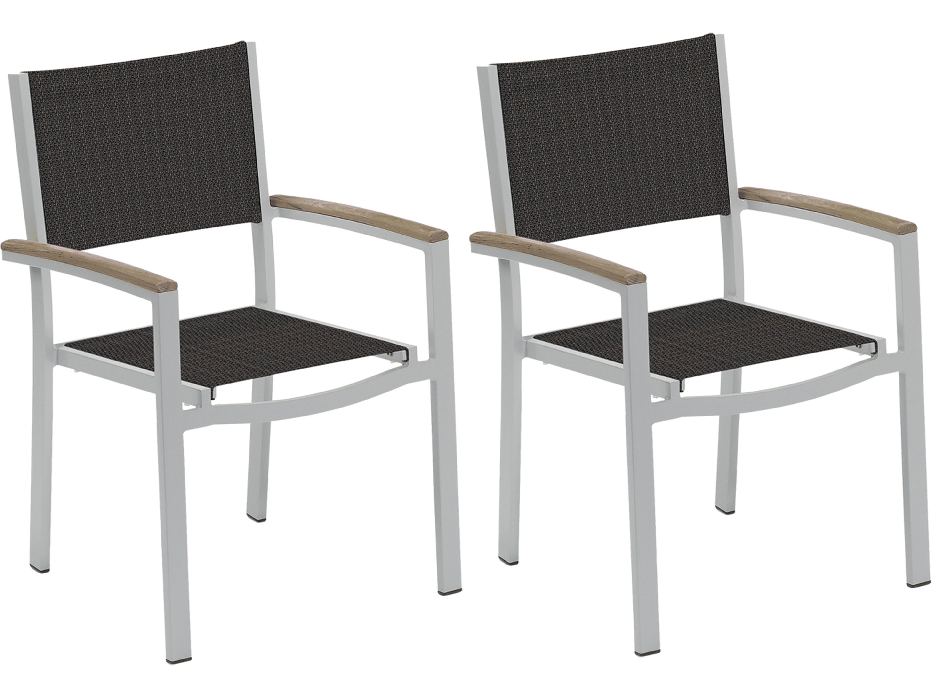 Oxford Garden Travira Aluminum Flint Stackable Patio Dining Arm Chair with Ninja Sling Set of 2