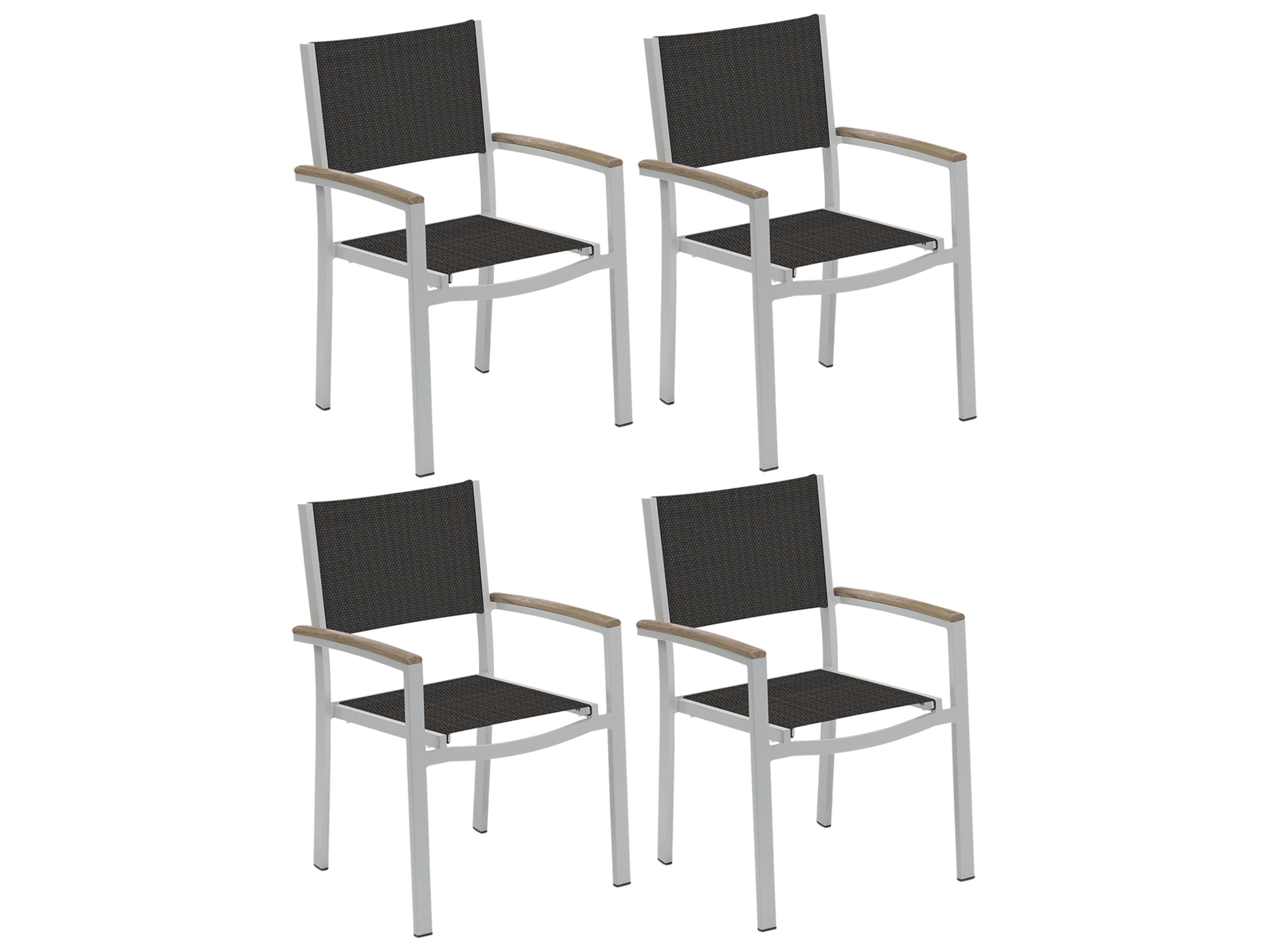 Oxford Garden Travira Aluminum Flint Stackable Outdoor Dining Arm Chair with Ninja Sling Set of 4