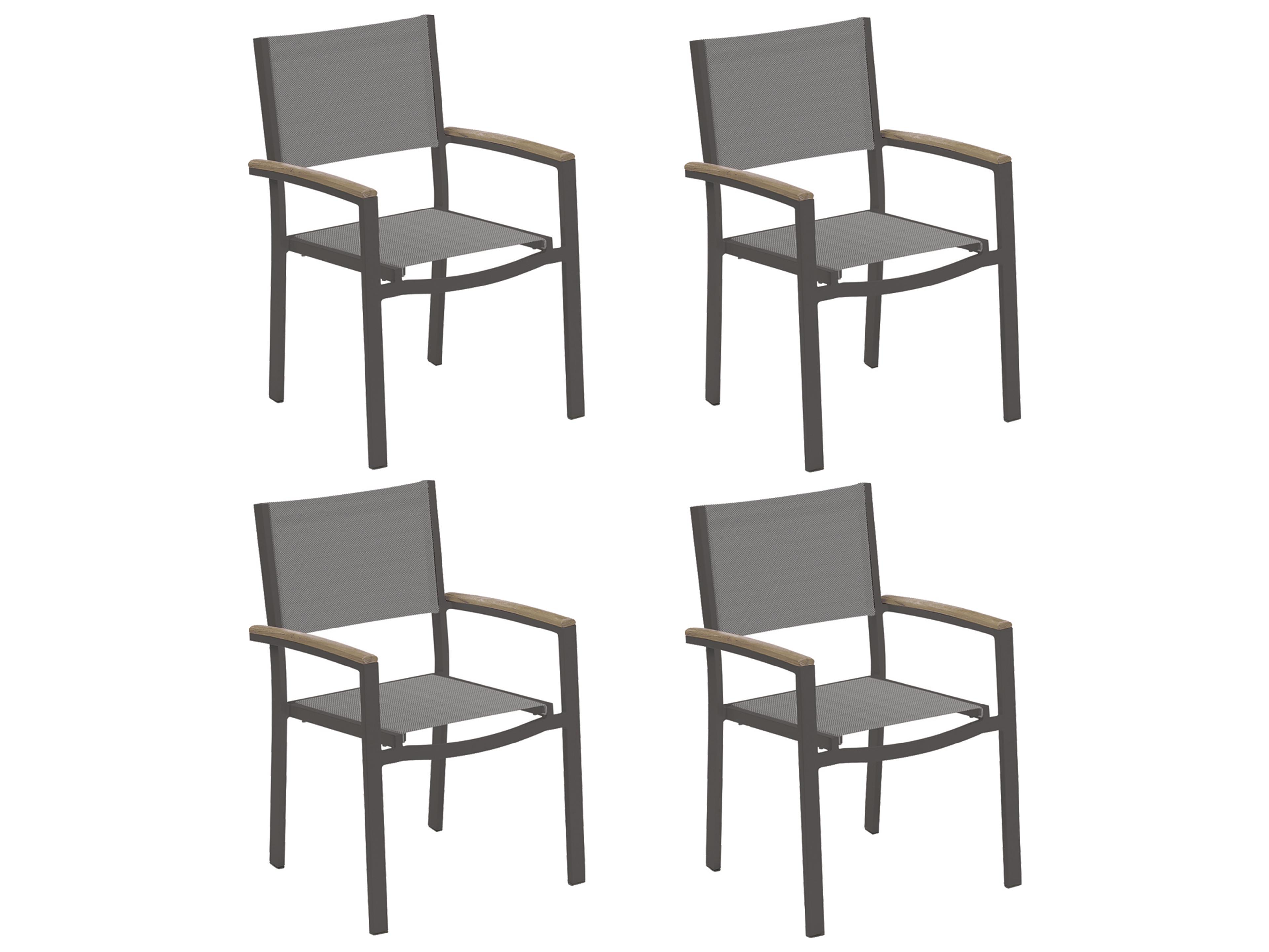 Oxford Garden Travira Aluminum Carbon Stackable Outdoor Dining Arm Chair with Titanium Sling Set of 4