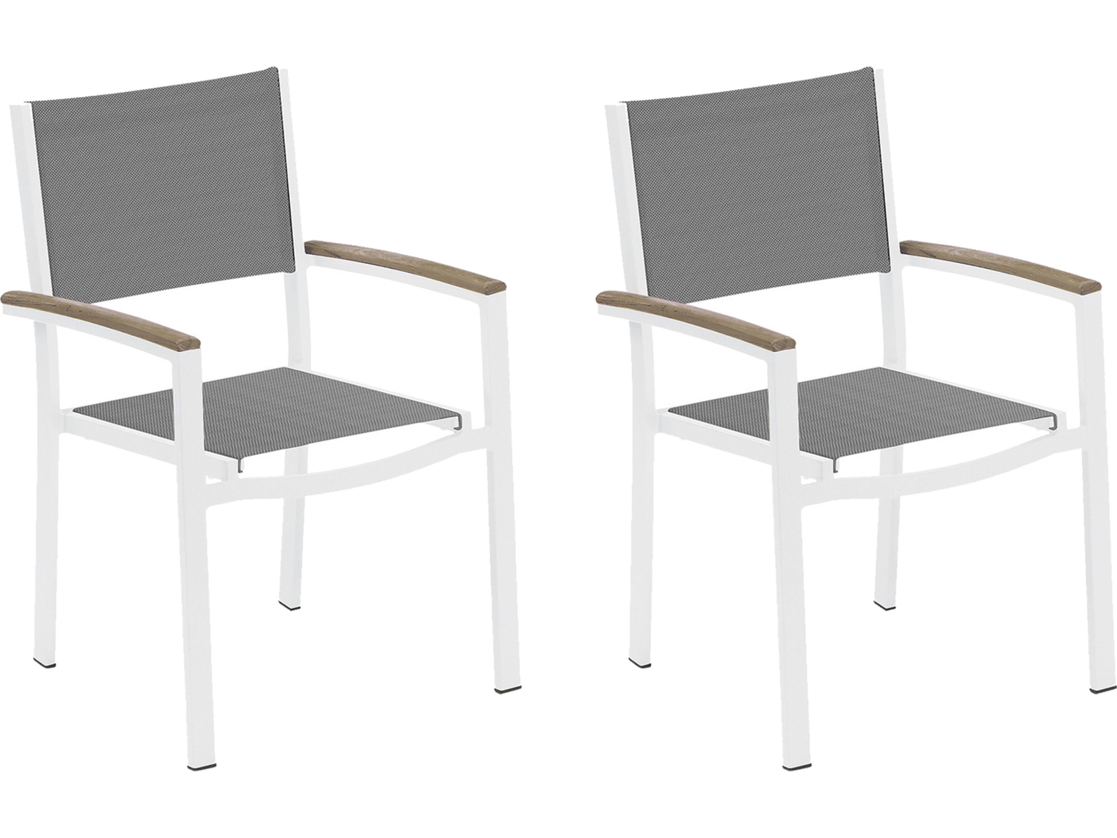 Oxford Garden Travira Aluminum Chalk Stackable Outdoor Patio Dining Arm Chair with Titanium Sling Set of 2