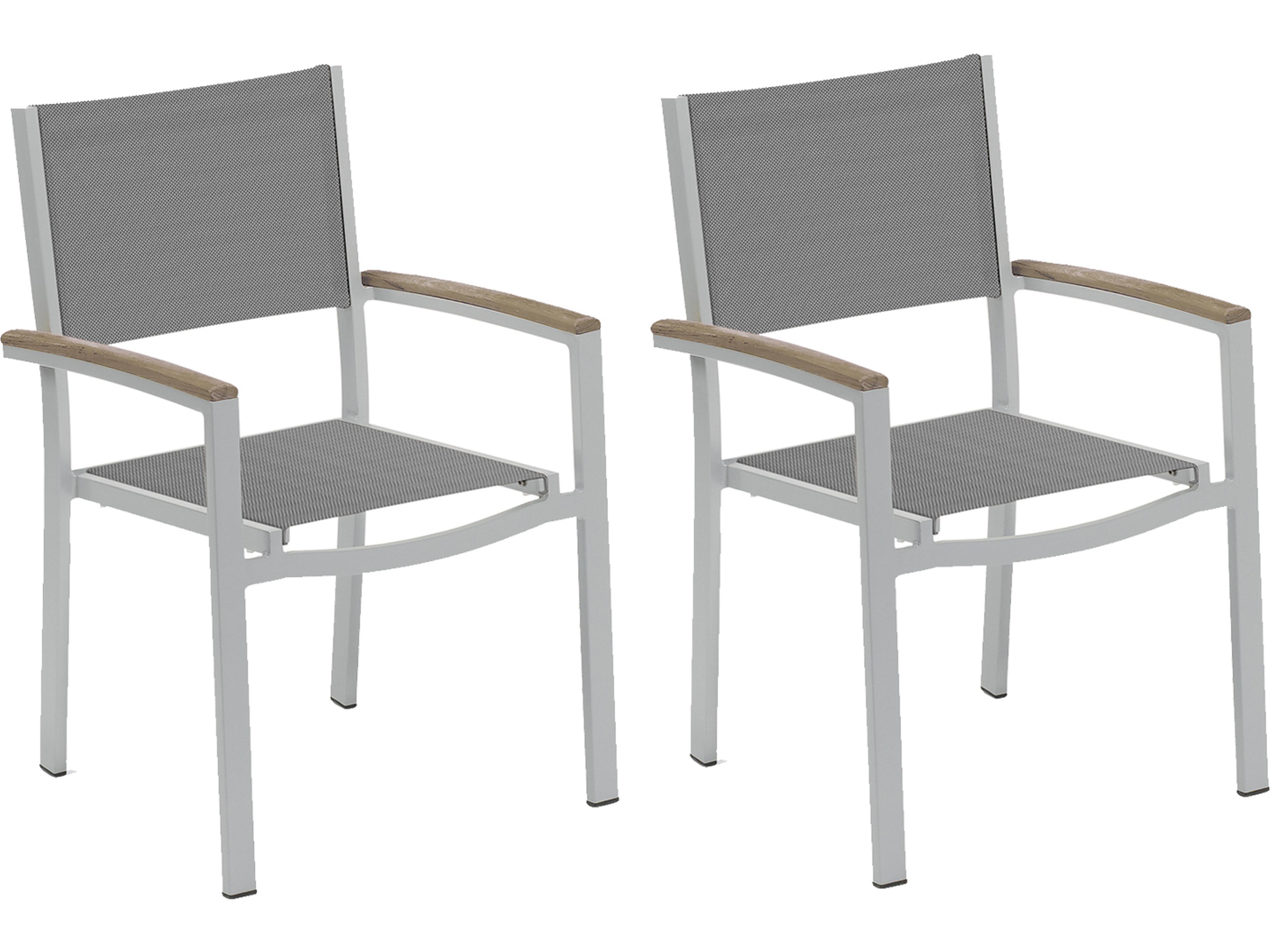 Oxford Garden Travira Aluminum Flint Stackable Patio Dining Arm Chair with Titanium Sling Set of 2