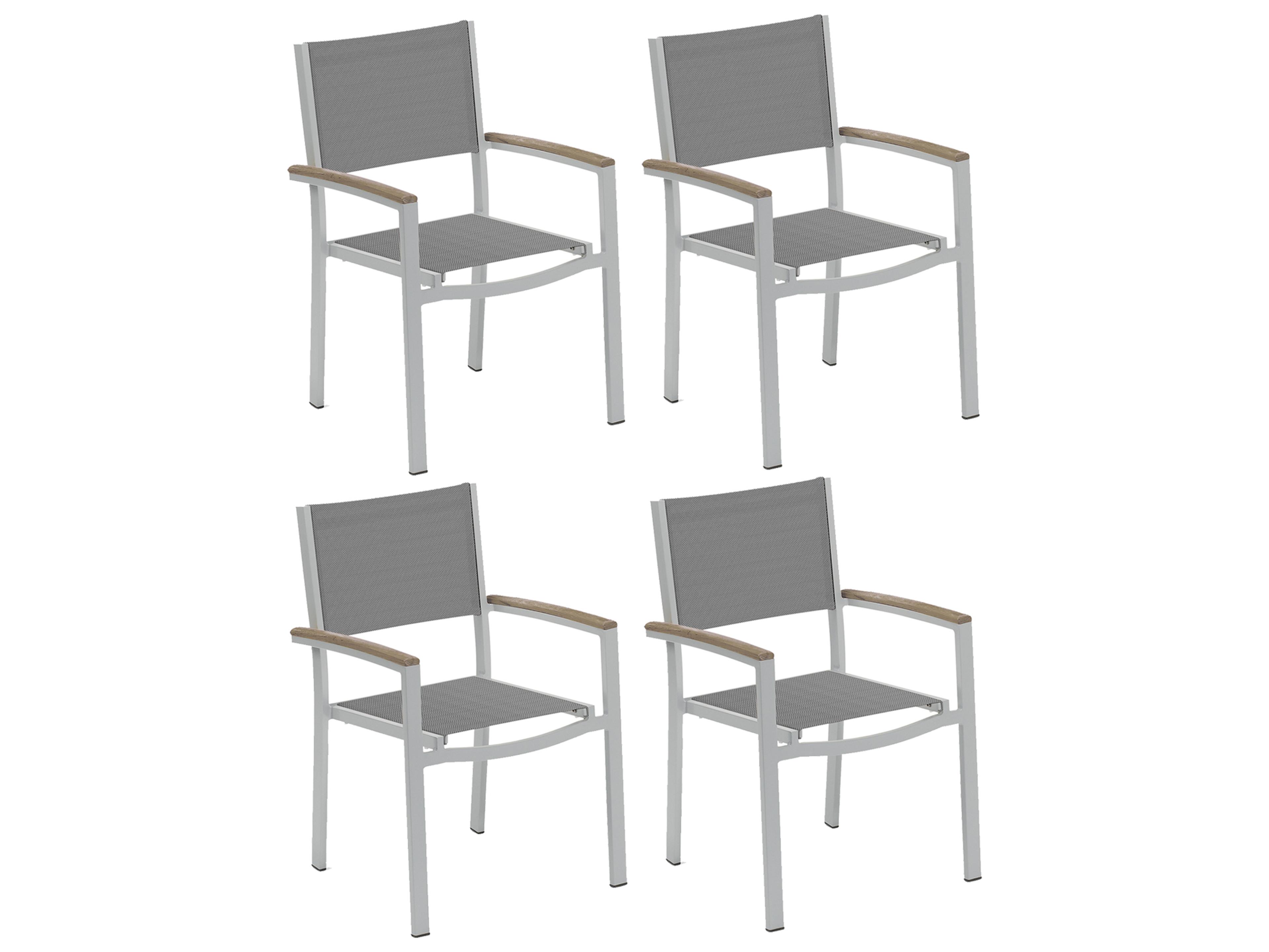 Oxford Garden Travira Aluminum Flint Stackable Outdoor Dining Arm Chair with Titanium Sling Set of 4