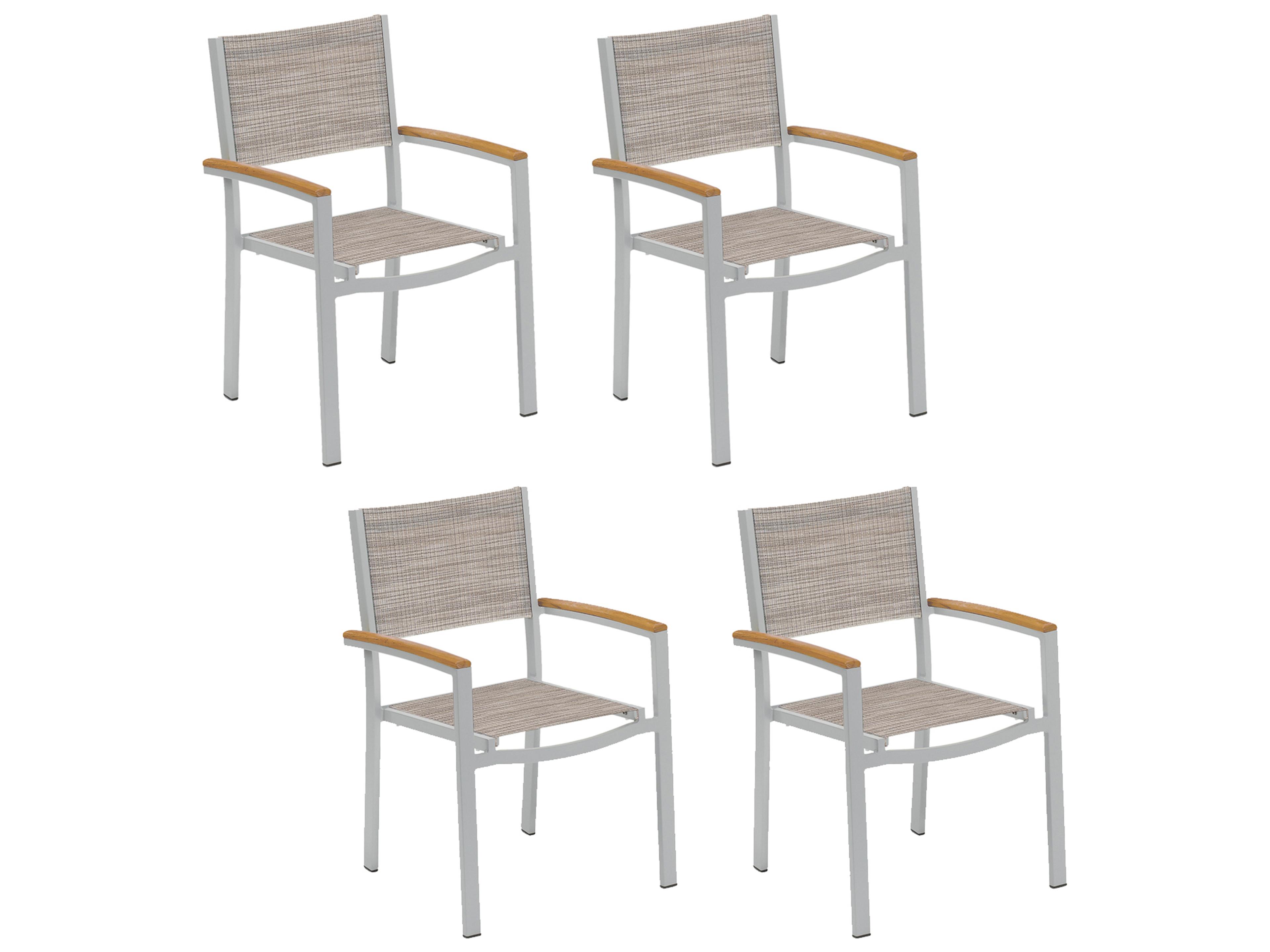 Oxford Garden Travira Aluminum Flint Stackable Outdoor Dining Arm Chair with Bellows Sling Set of 4