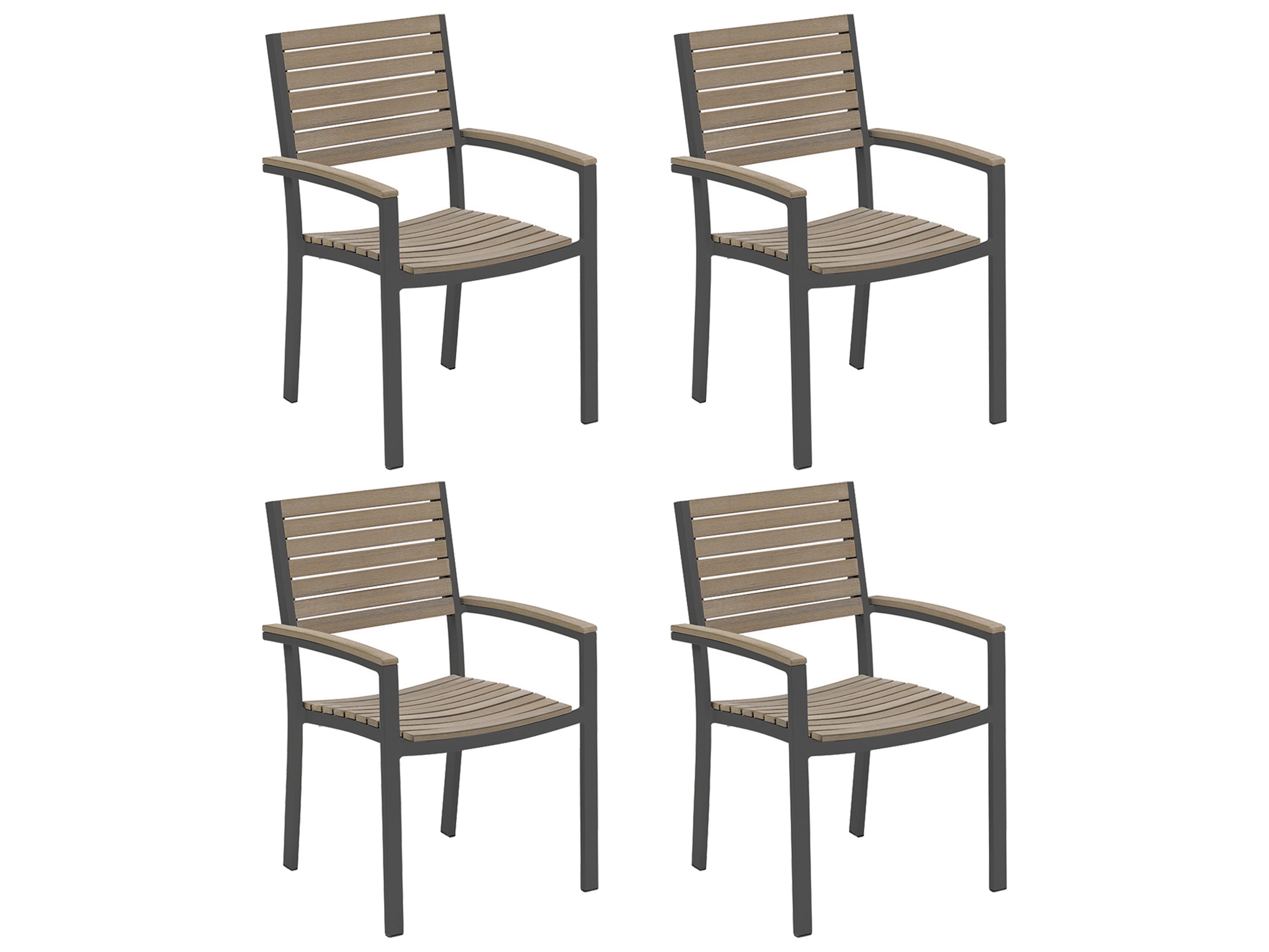 Oxford Garden Travira Aluminum Carbon Stackable Outdoor Dining Arm Chair Set of 4