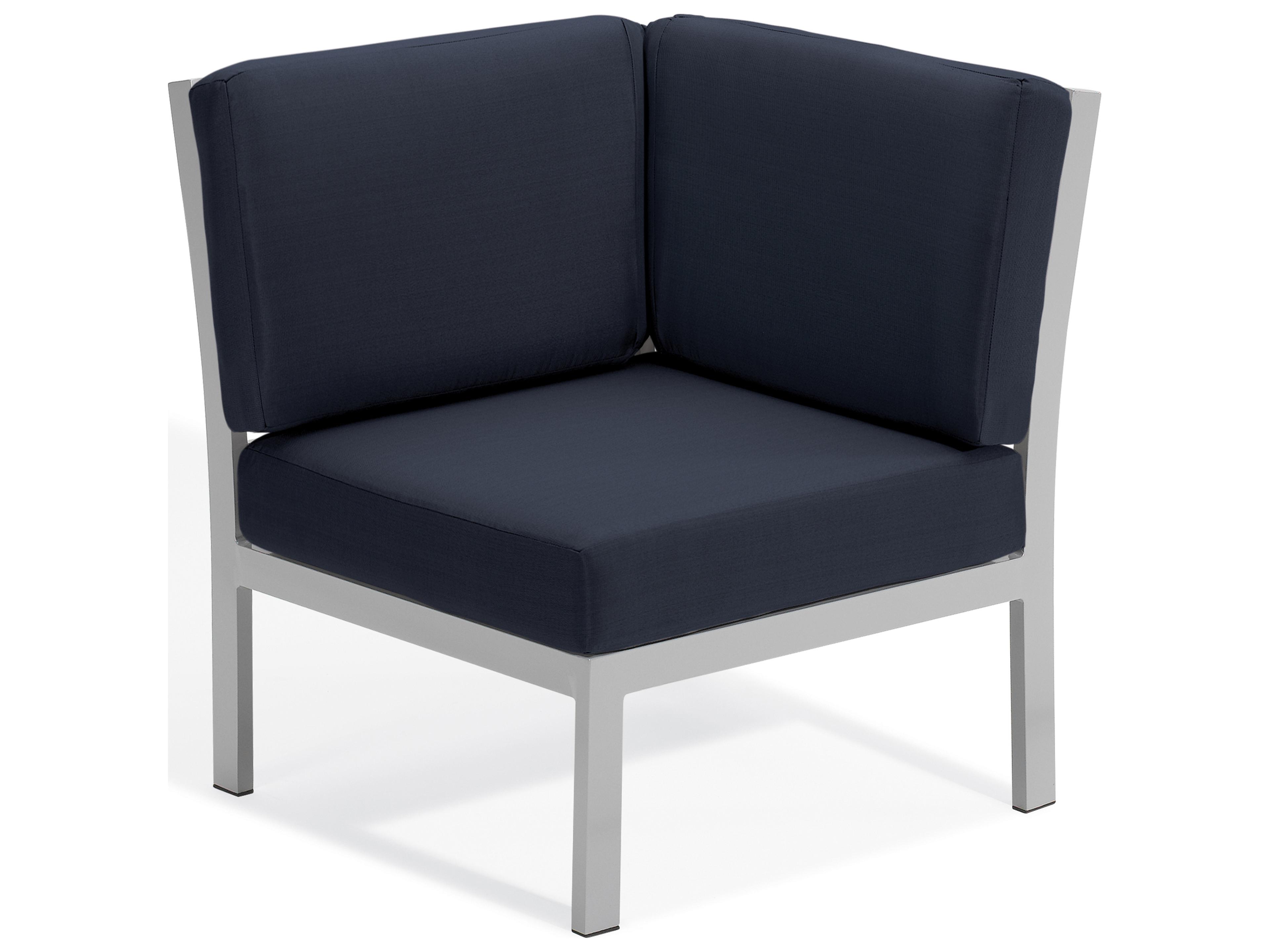 Oxford Garden Travira Aluminum Flint Corner Patio Lounge Chair with Midnight Blue Cushions