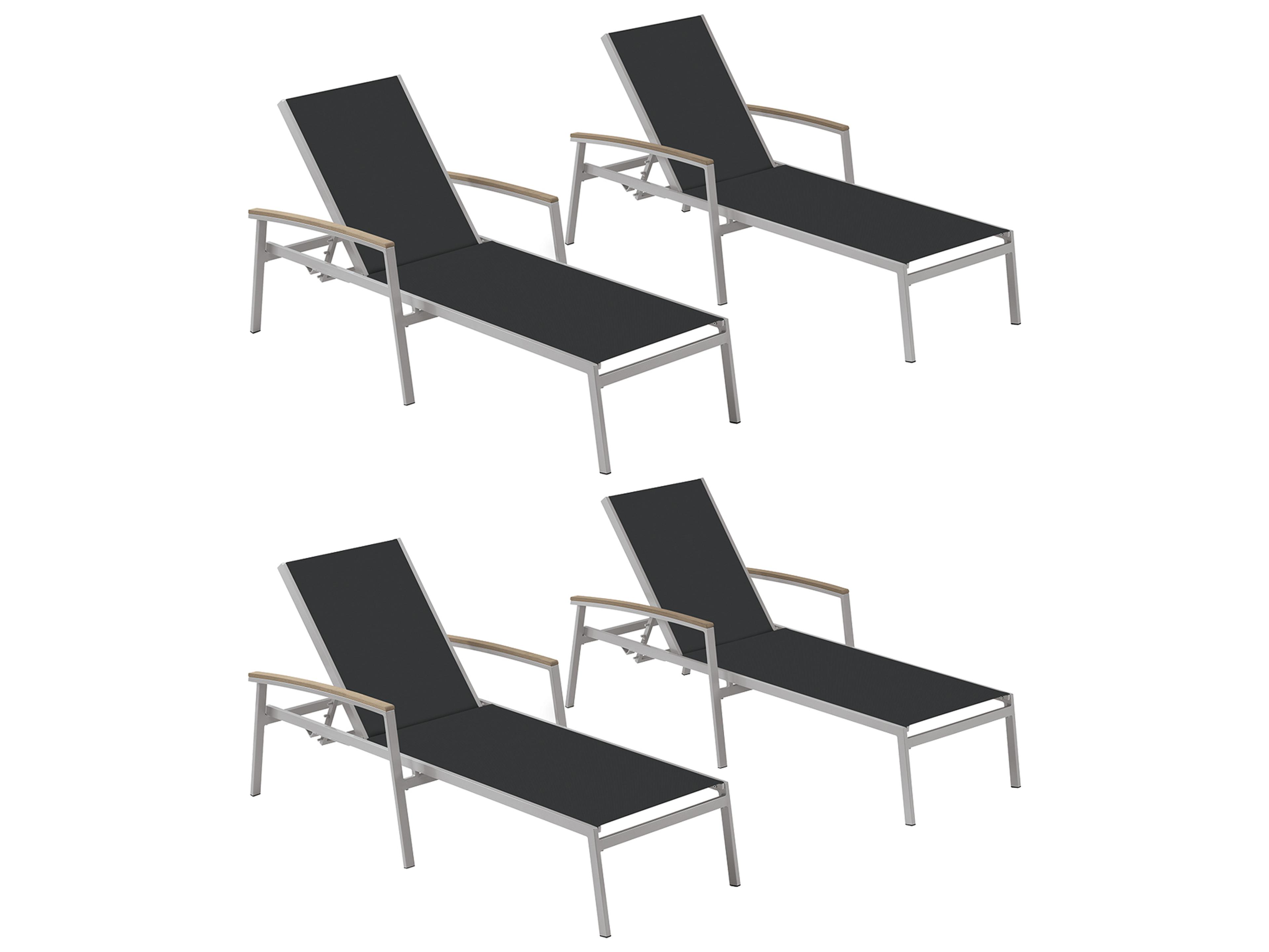 Oxford Garden Travira Aluminum Flint Stackable Outdoor Patio Chaise Lounge with Black Sling Set of 4