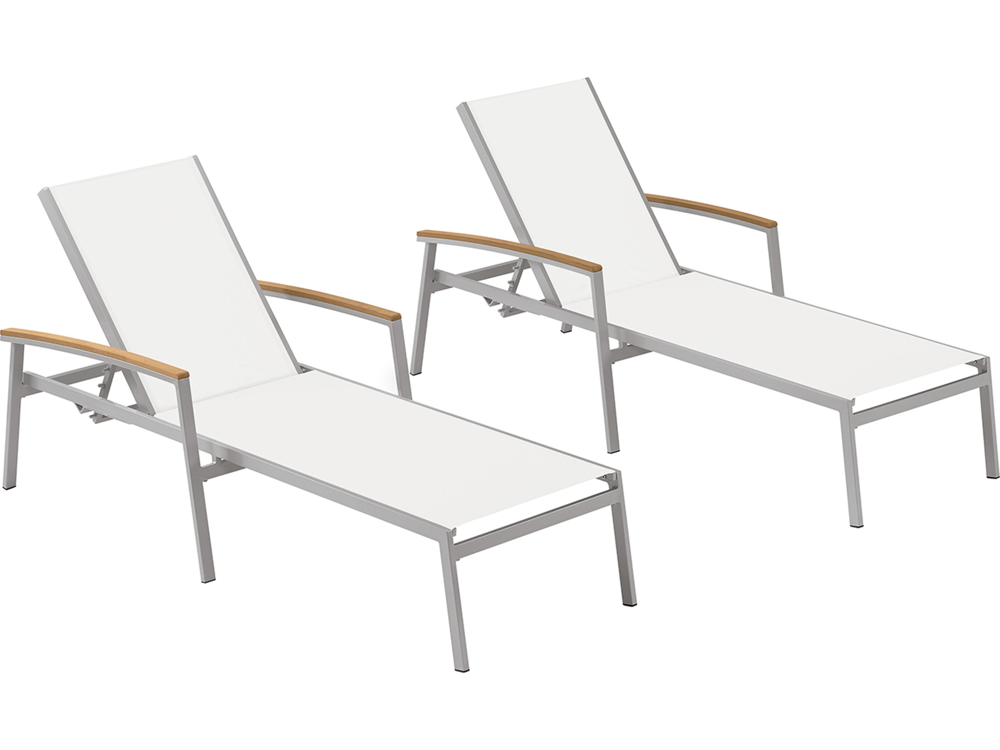Oxford Garden Travira Aluminum Flint Stackable Patio Chaise Lounge with Natural White Sling Set of 2