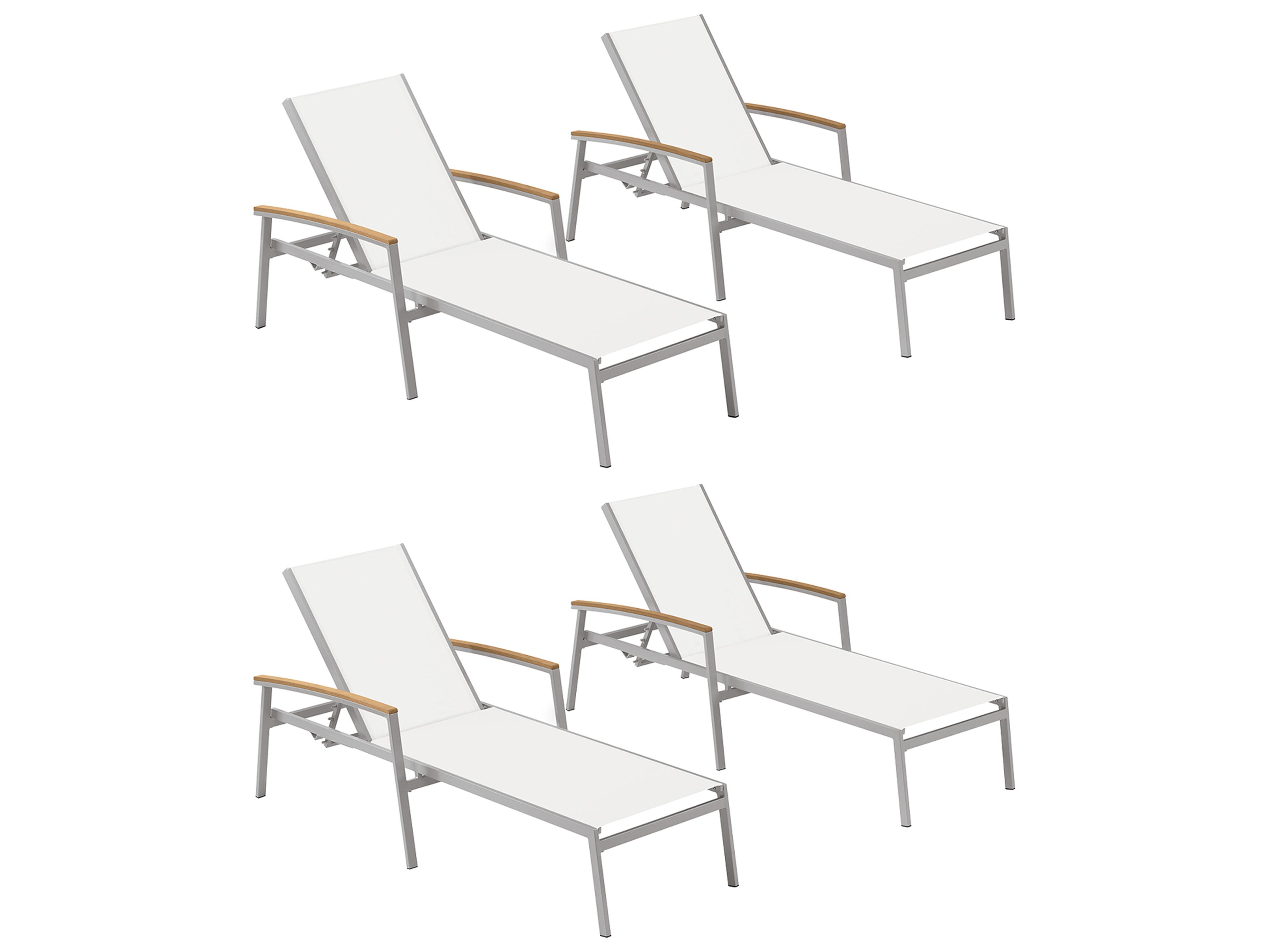 Oxford Garden Travira Aluminum Flint Stackable Outdoor Chaise Lounge with Eggshell White Sling Set of 4