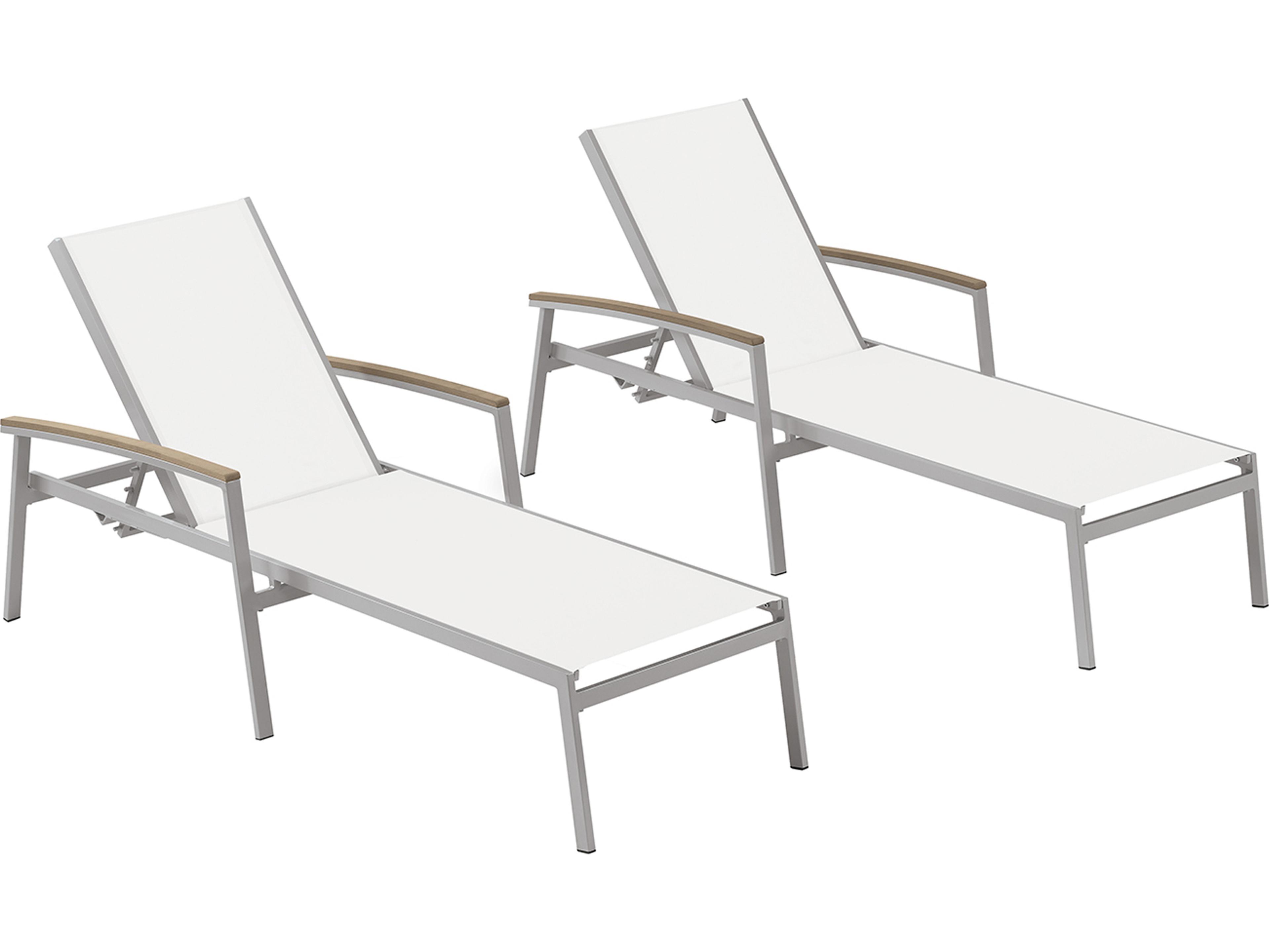 Oxford Garden Travira Aluminum Flint Stackable Outdoor Patio Chaise Lounge with Eggshell White Sling Set of 2