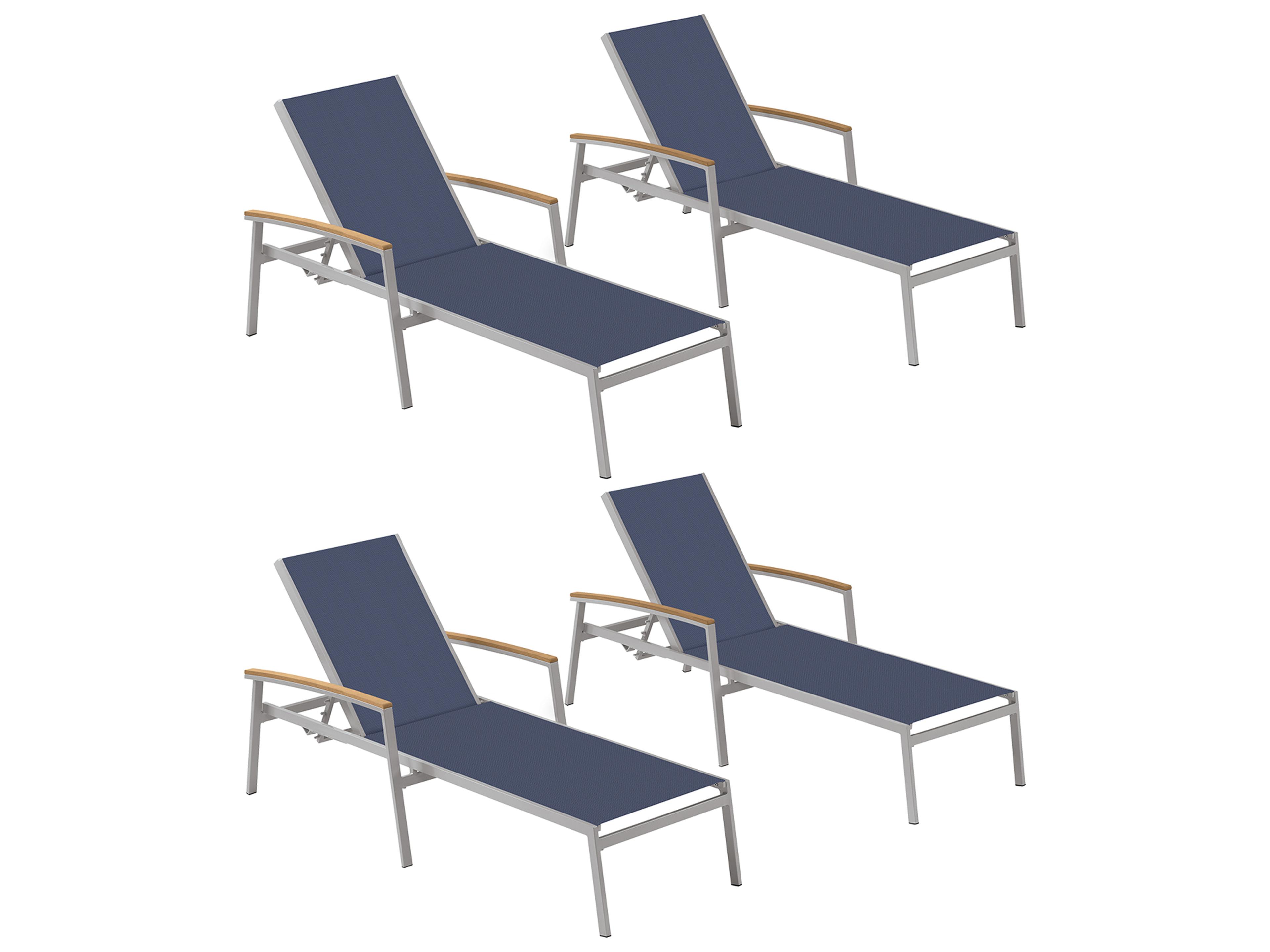 Oxford Garden Travira Aluminum Flint Stackable Patio Chaise Lounge with Ink Pen Sling Set of 4