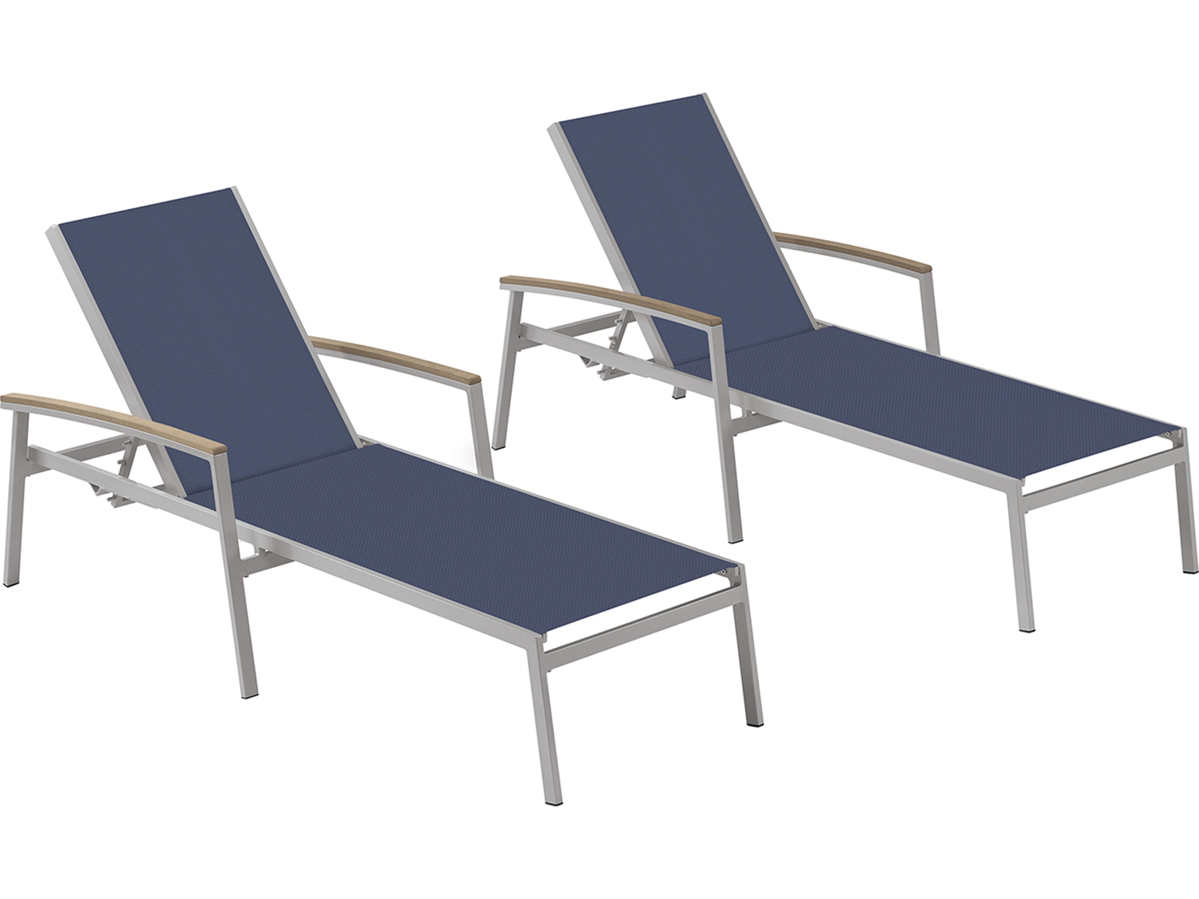 Oxford Garden Travira Aluminum Flint Stackable Outdoor Chaise Lounge with Ink Pen Sling Set of 2