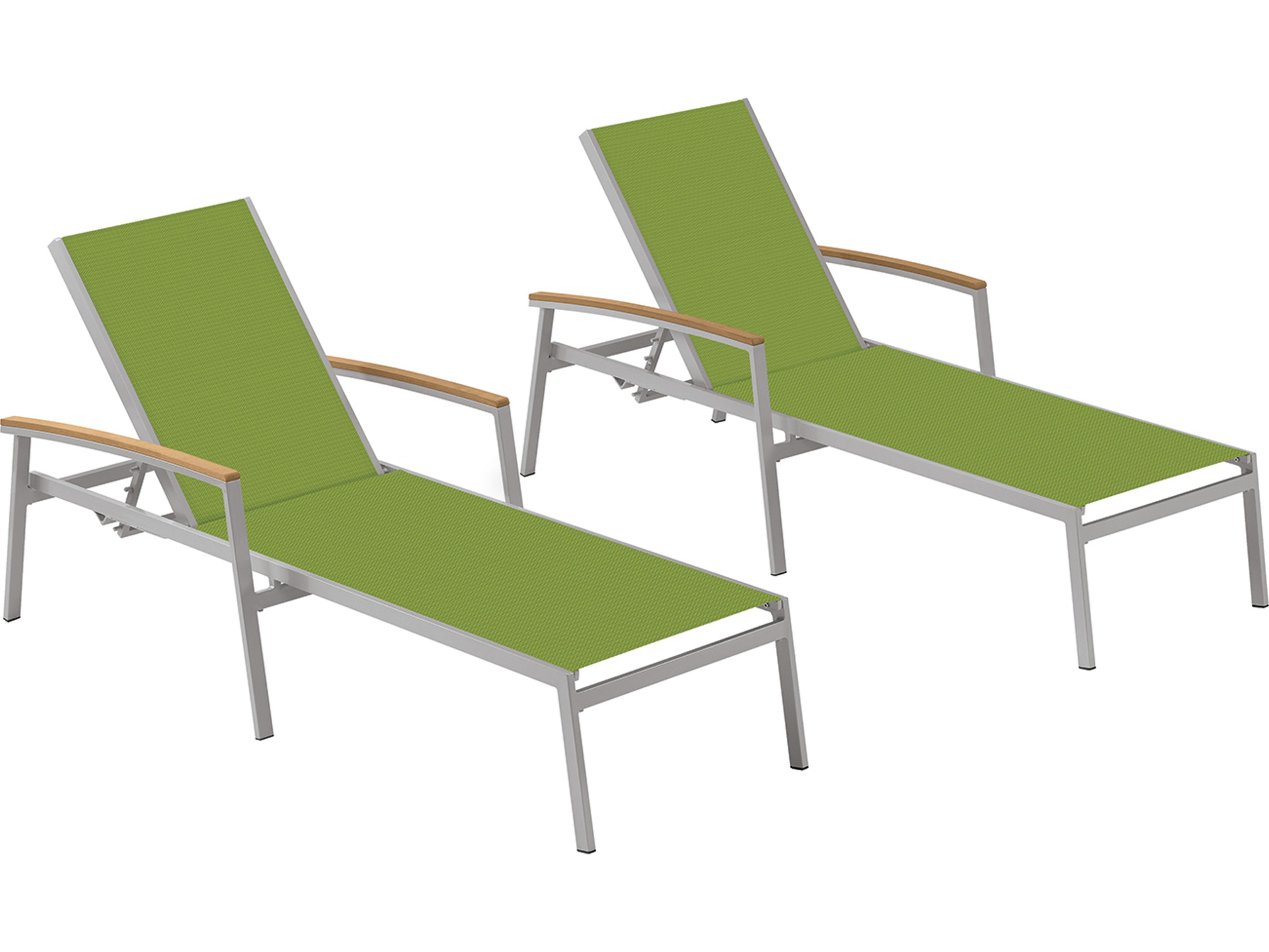 Oxford Garden Travira Aluminum Flint Stackable Patio Chaise Lounge with Go Green Sling Set of 2