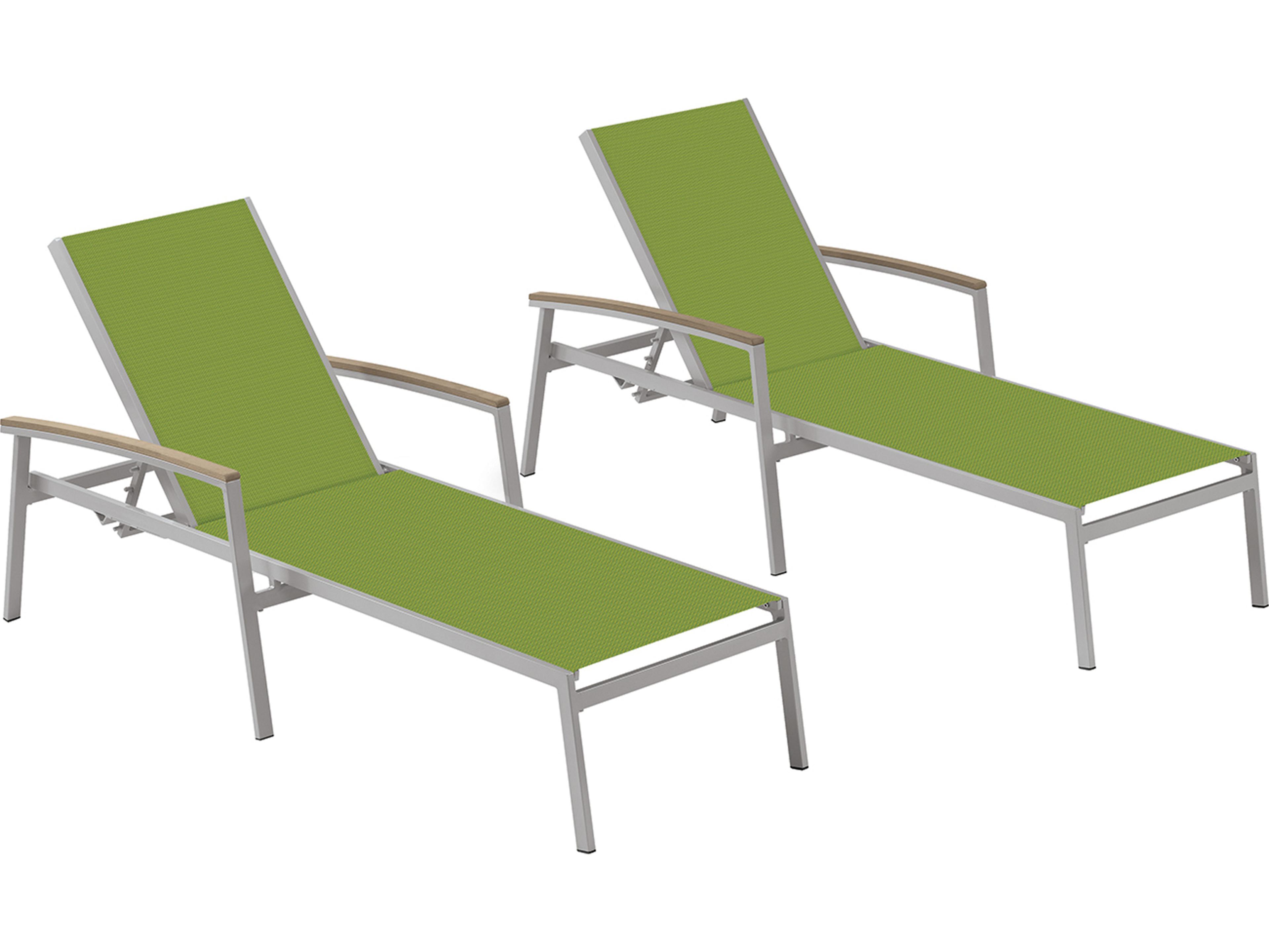 Oxford Garden Travira Aluminum Flint Stackable Outdoor Patio Chaise Lounge with Go Green Sling Set of 2