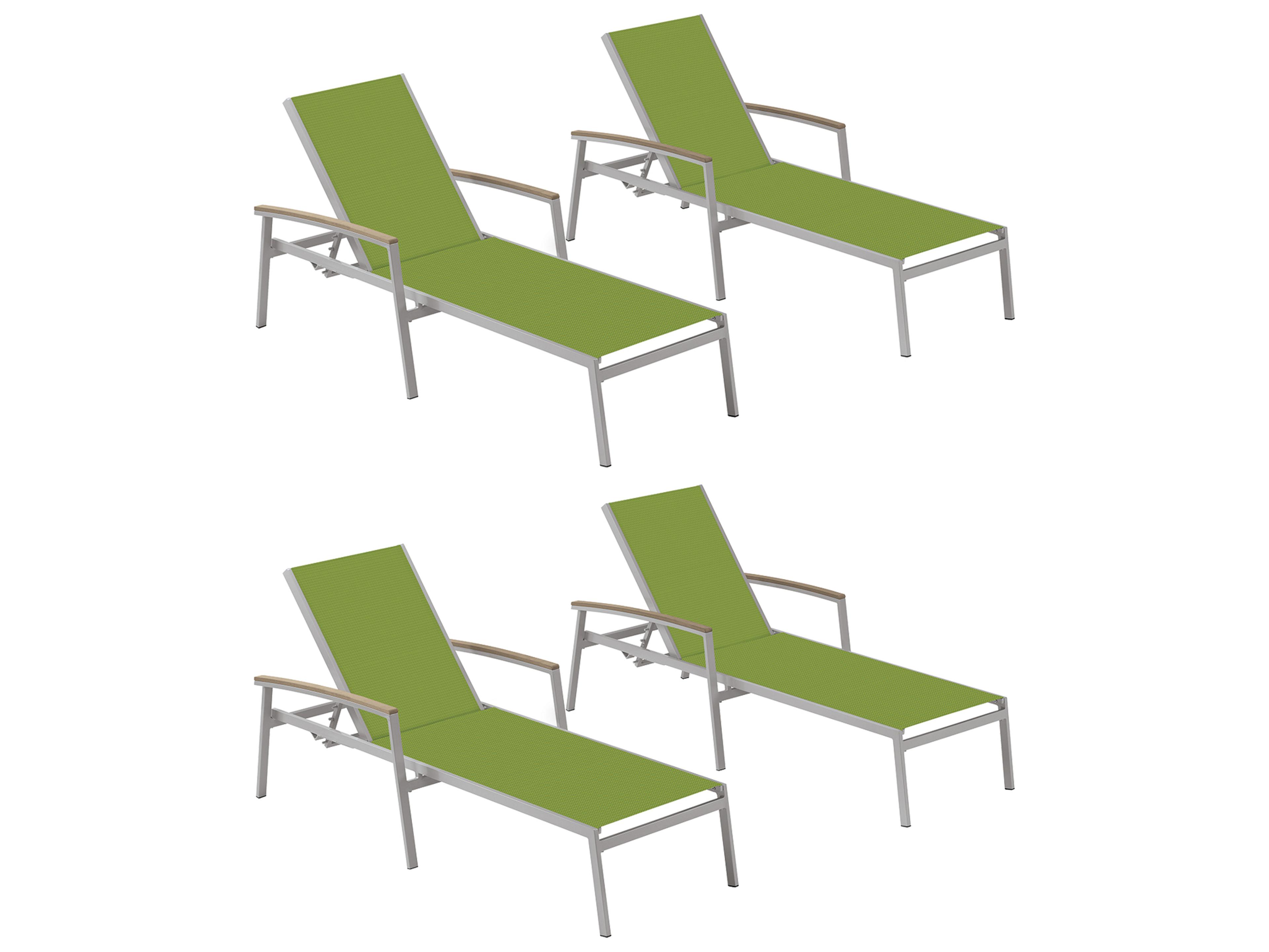 Oxford Garden Travira Aluminum Flint Stackable Patio Chaise Lounge with Go Green Sling Set of 4