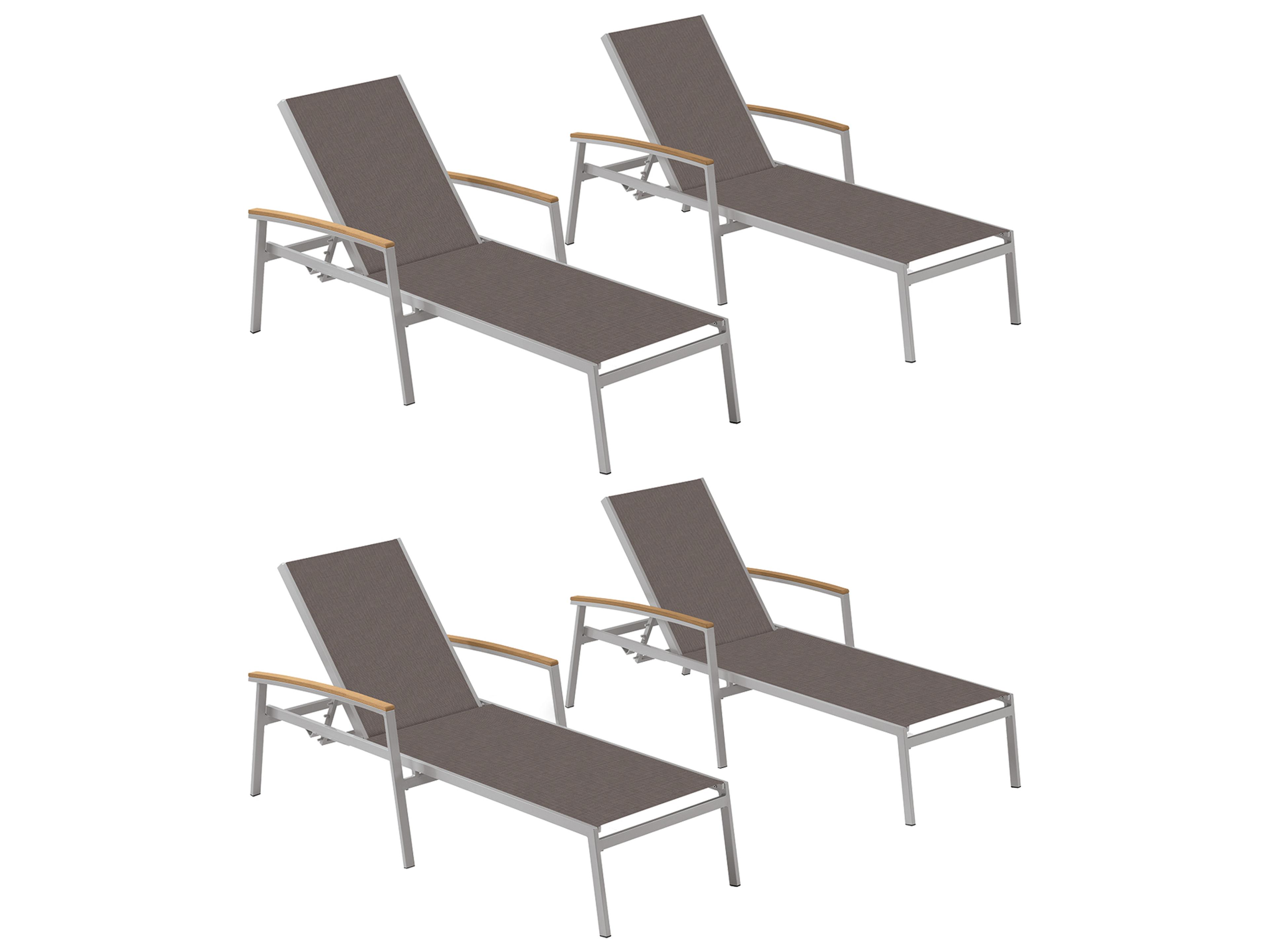 Oxford Garden Travira Aluminum Flint Stackable Outdoor Patio Chaise Lounge with Cocoa Sling Set of 4