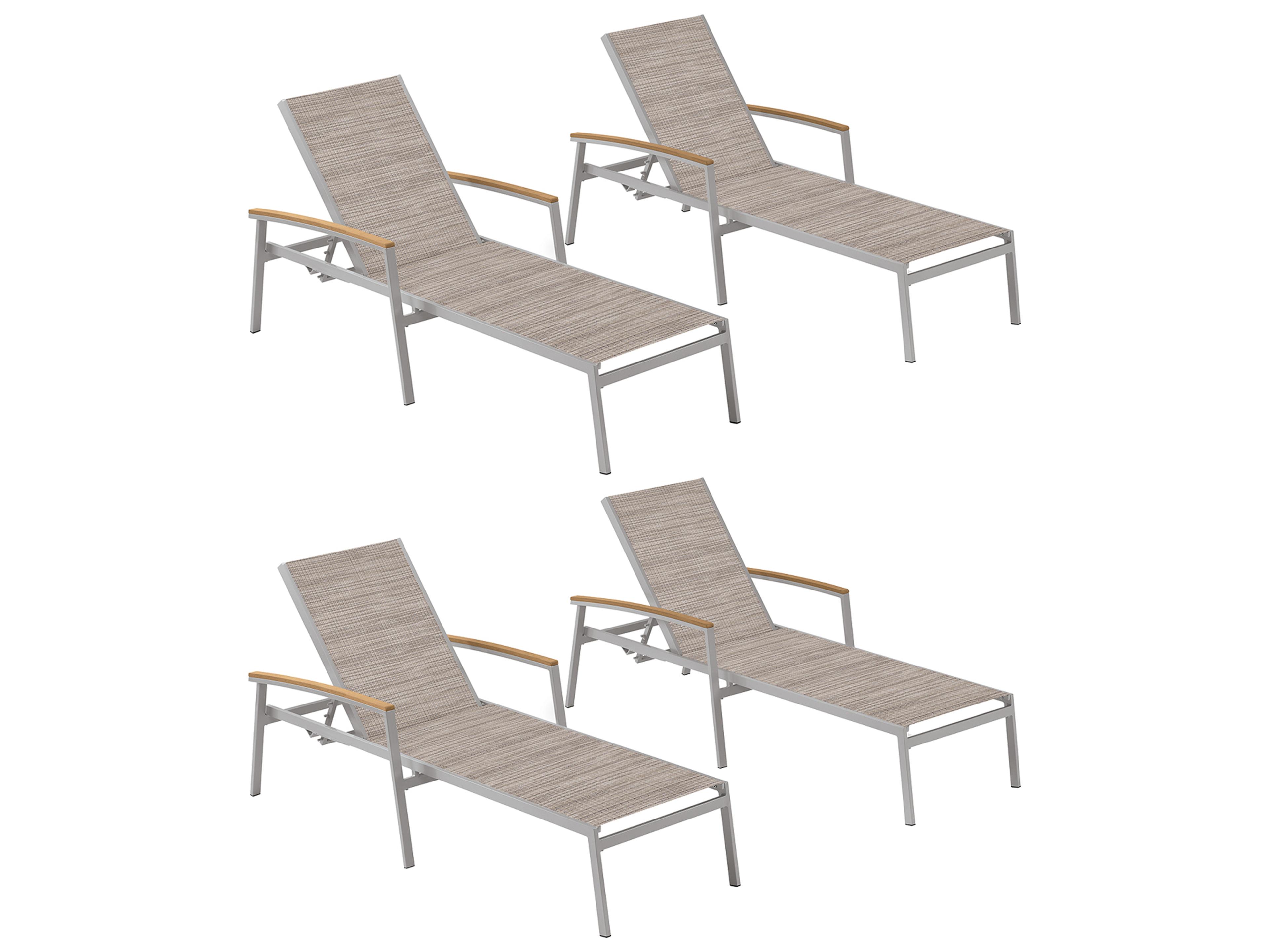 Oxford Garden Travira Aluminum Flint Stackable Outdoor Chaise Lounge with Bellows Sling Set of 4