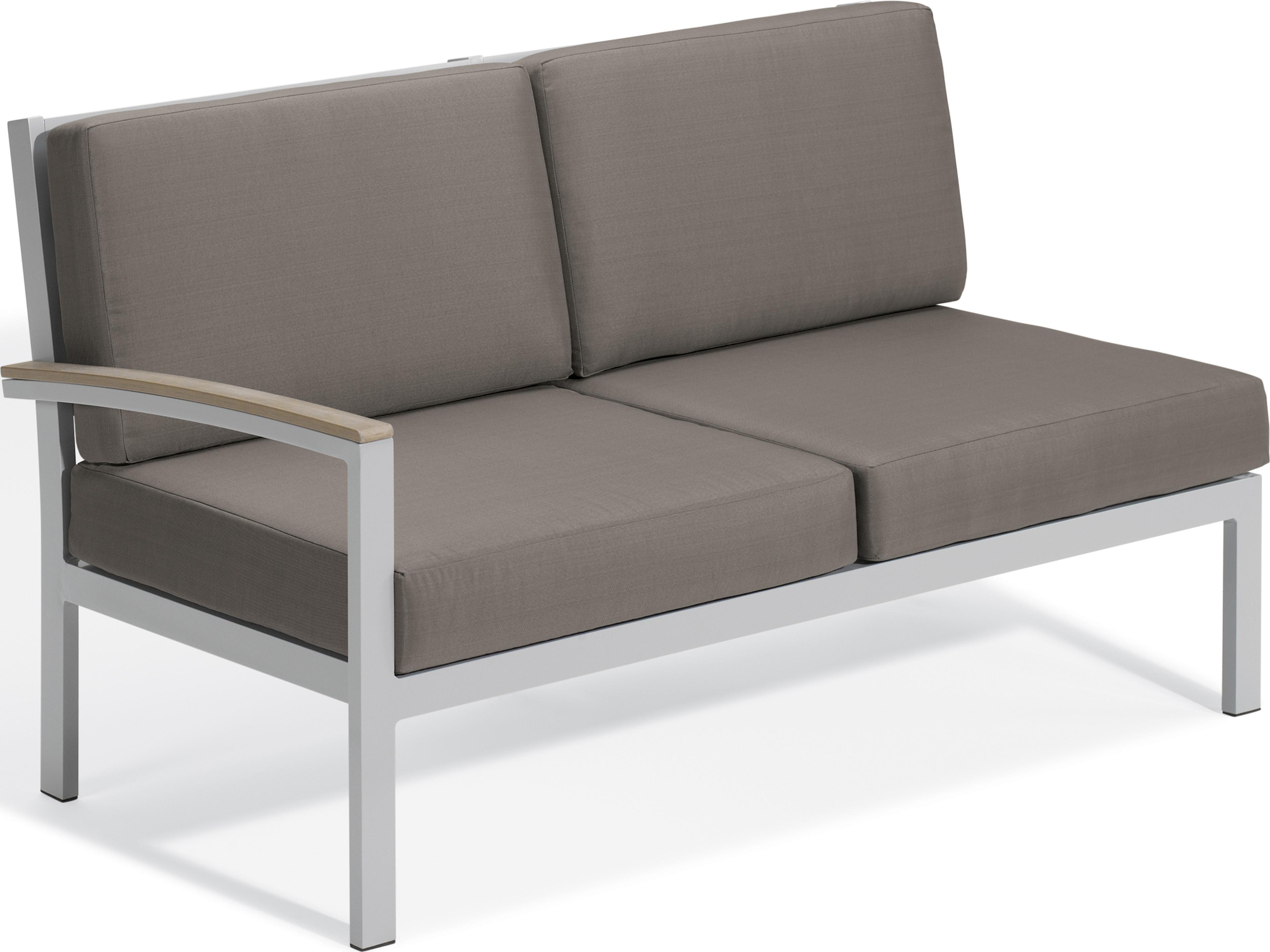 Oxford Garden Travira Aluminum Flint Right Arm Patio Loveseat with Stone Cushions
