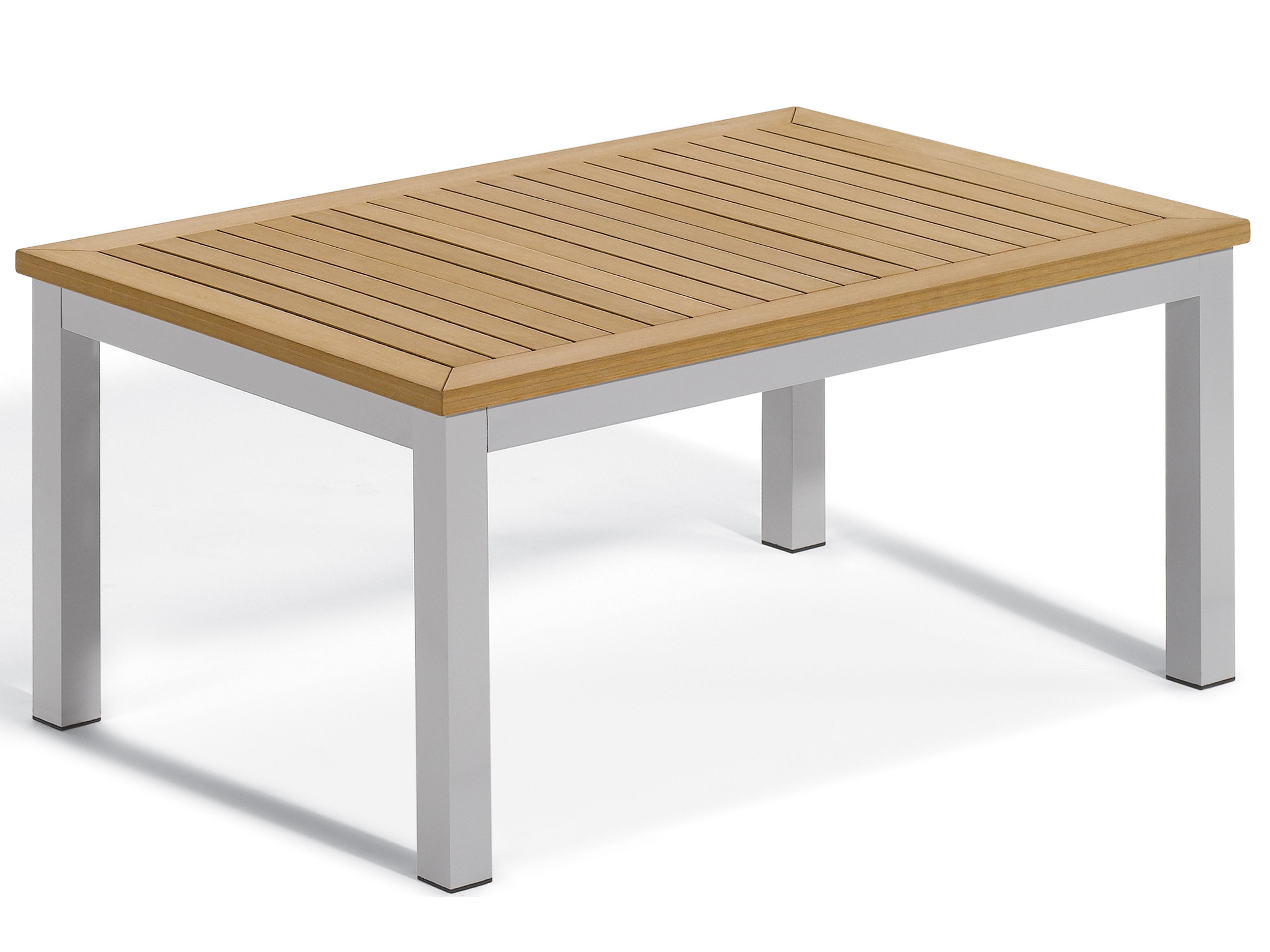 Oxford Garden Travira Aluminum Flint Rectangular Tekwood Top Outdoor Patio Coffee Table