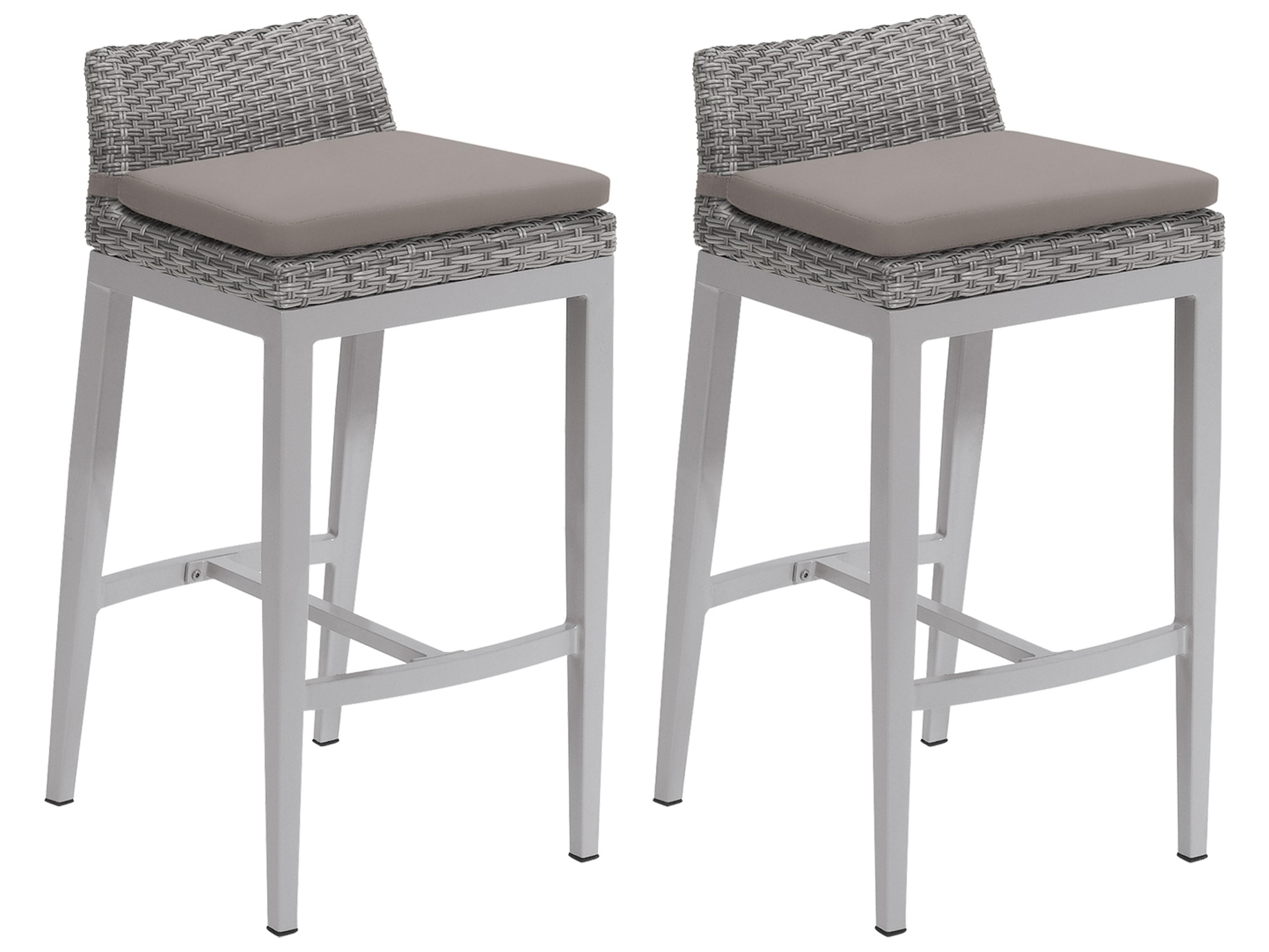 Oxford Garden Argento Wicker Patio Bar Stool with Stone Cushions Set of 2