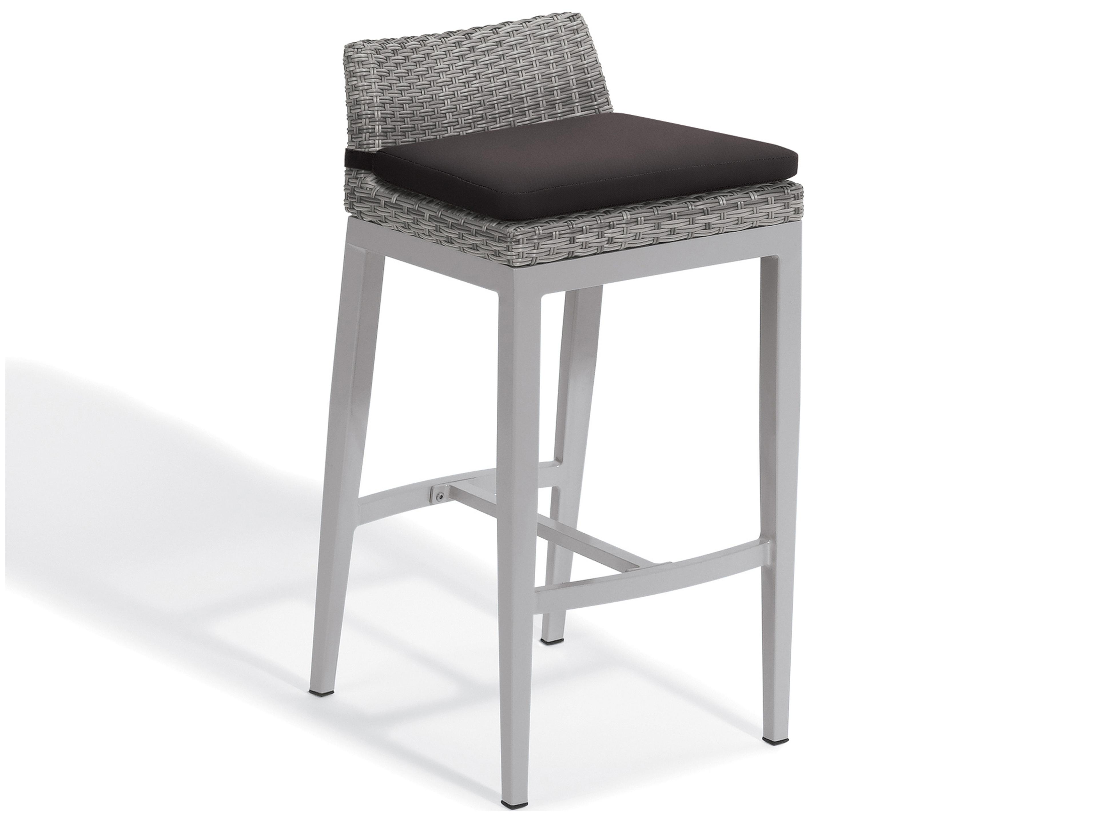 Oxford Garden Argento Wicker Patio Bar Stool with Jet Black Cushion