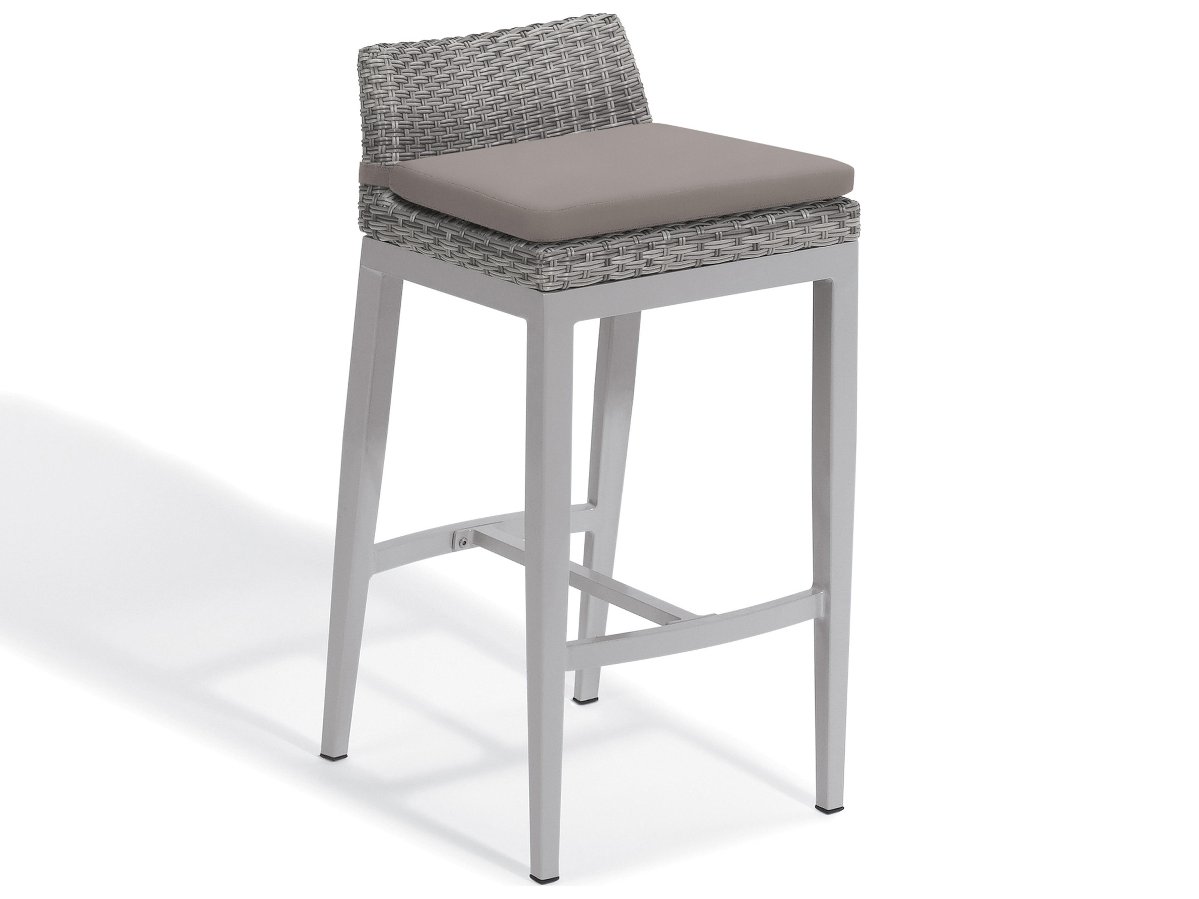Oxford Garden Argento Wicker Outdoor Patio Bar Stool with Stone Cushion