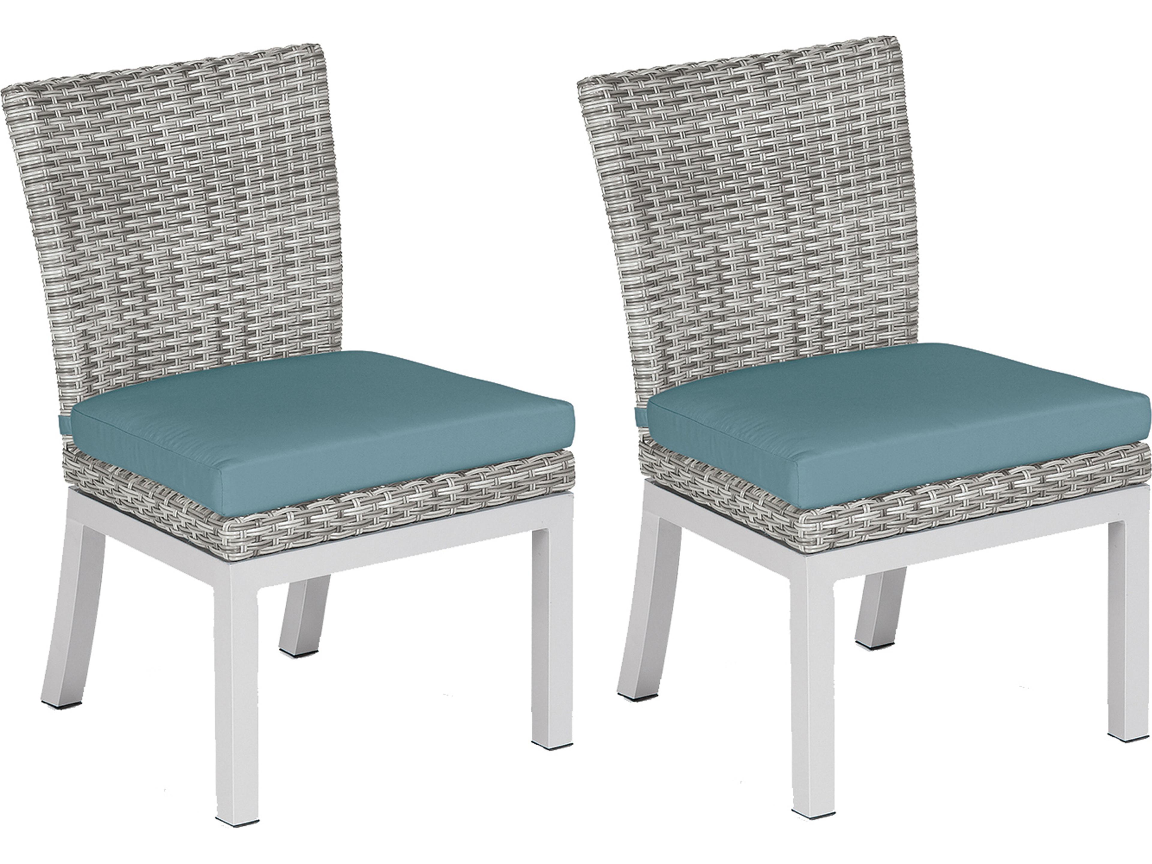 Oxford Garden Argento Wicker Patio Dining Side Chair with Ice Blue Cushions Set of 2