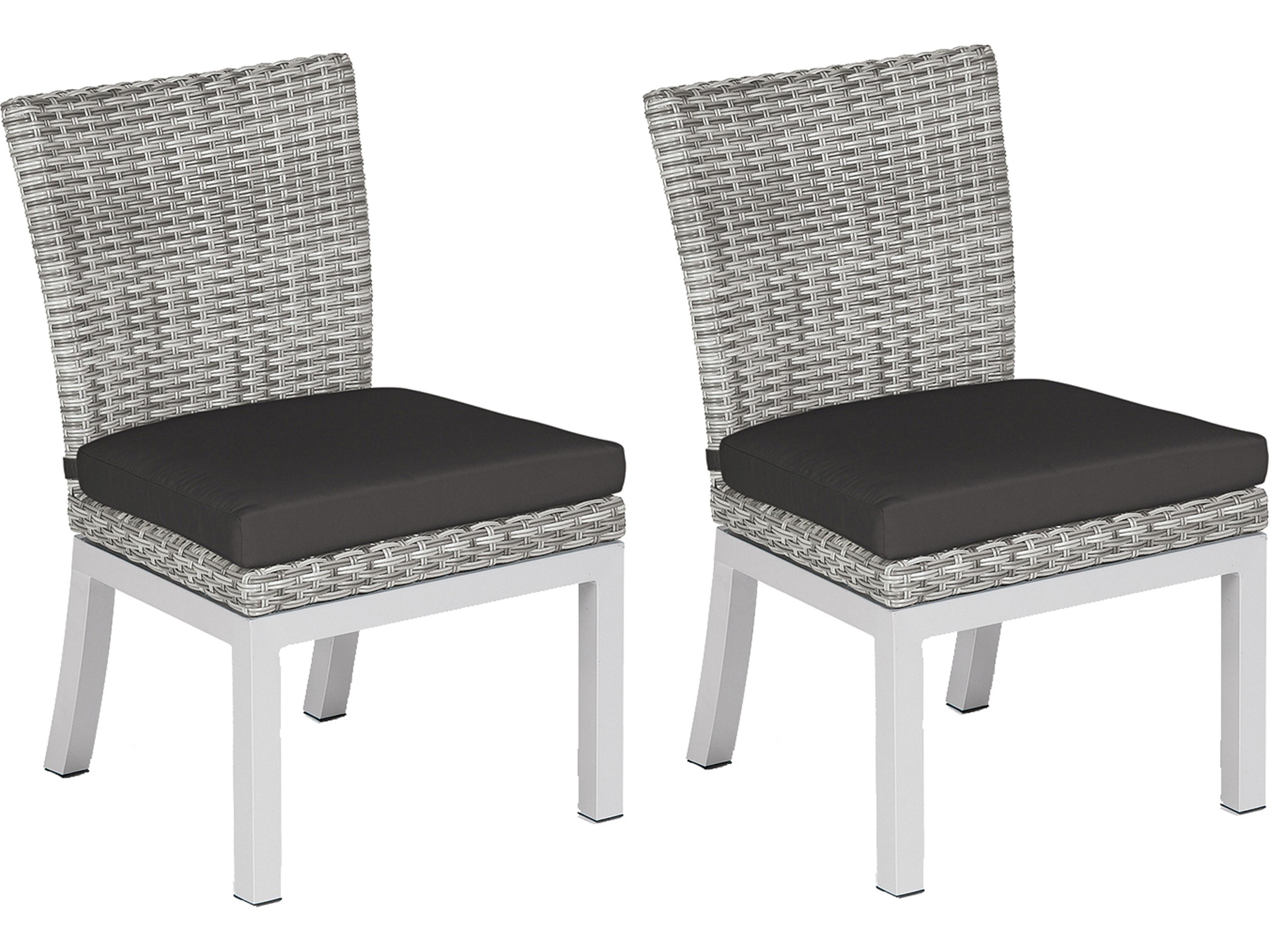 Oxford Garden Argento Wicker Outdoor Dining Side Chair with Jet Black Cushions Set of 2