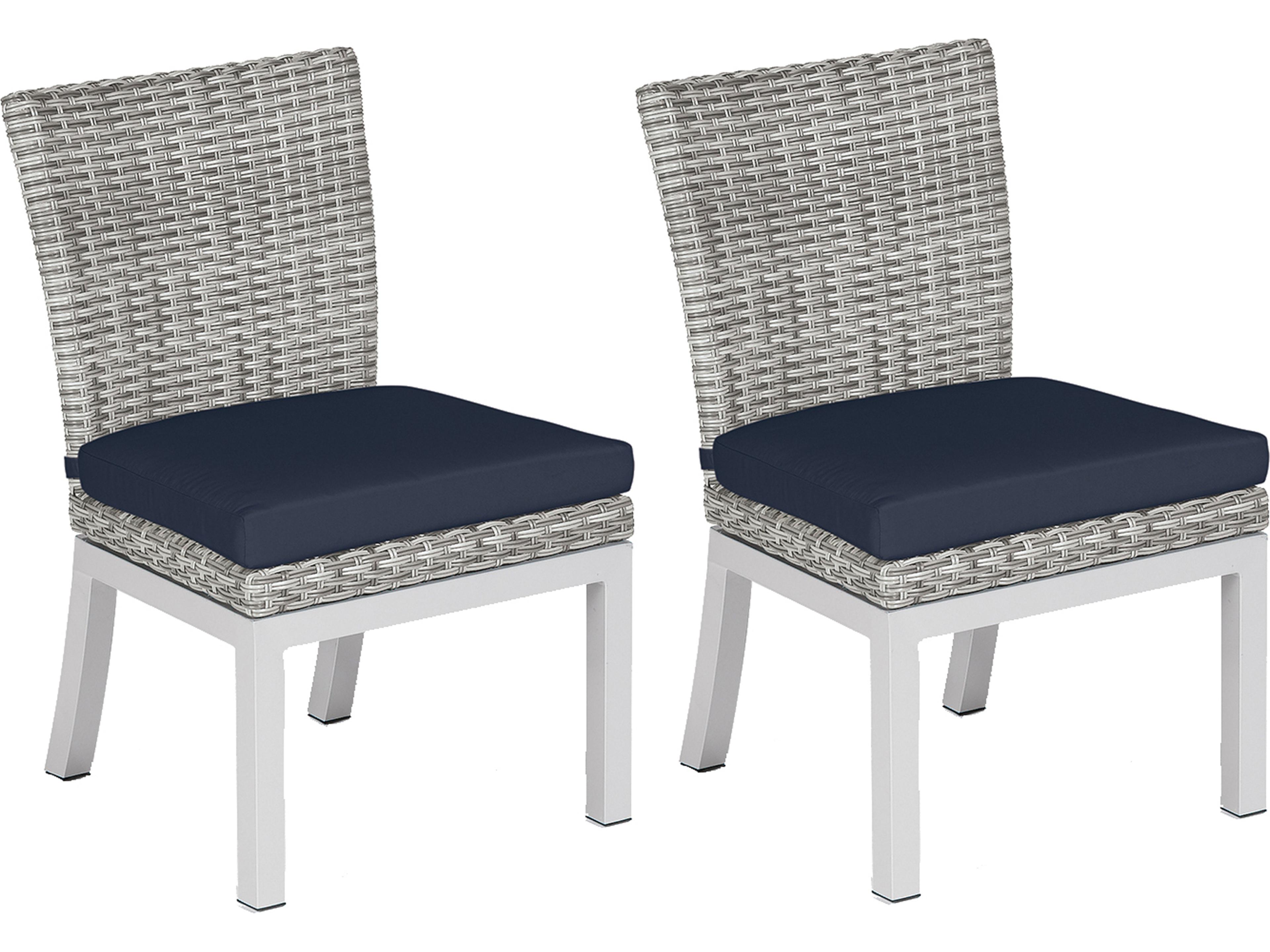 Oxford Garden Argento Wicker Outdoor Patio Dining Side Chair with Midnight Blue Cushions Set of 2